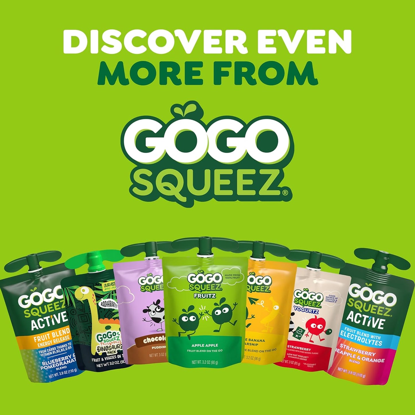 gogo squeeZ fruit & veggieZ applesauce and puree variety pack, 20 count, 3.2 oz, unsweetened snacks for kids, bpa free pouches