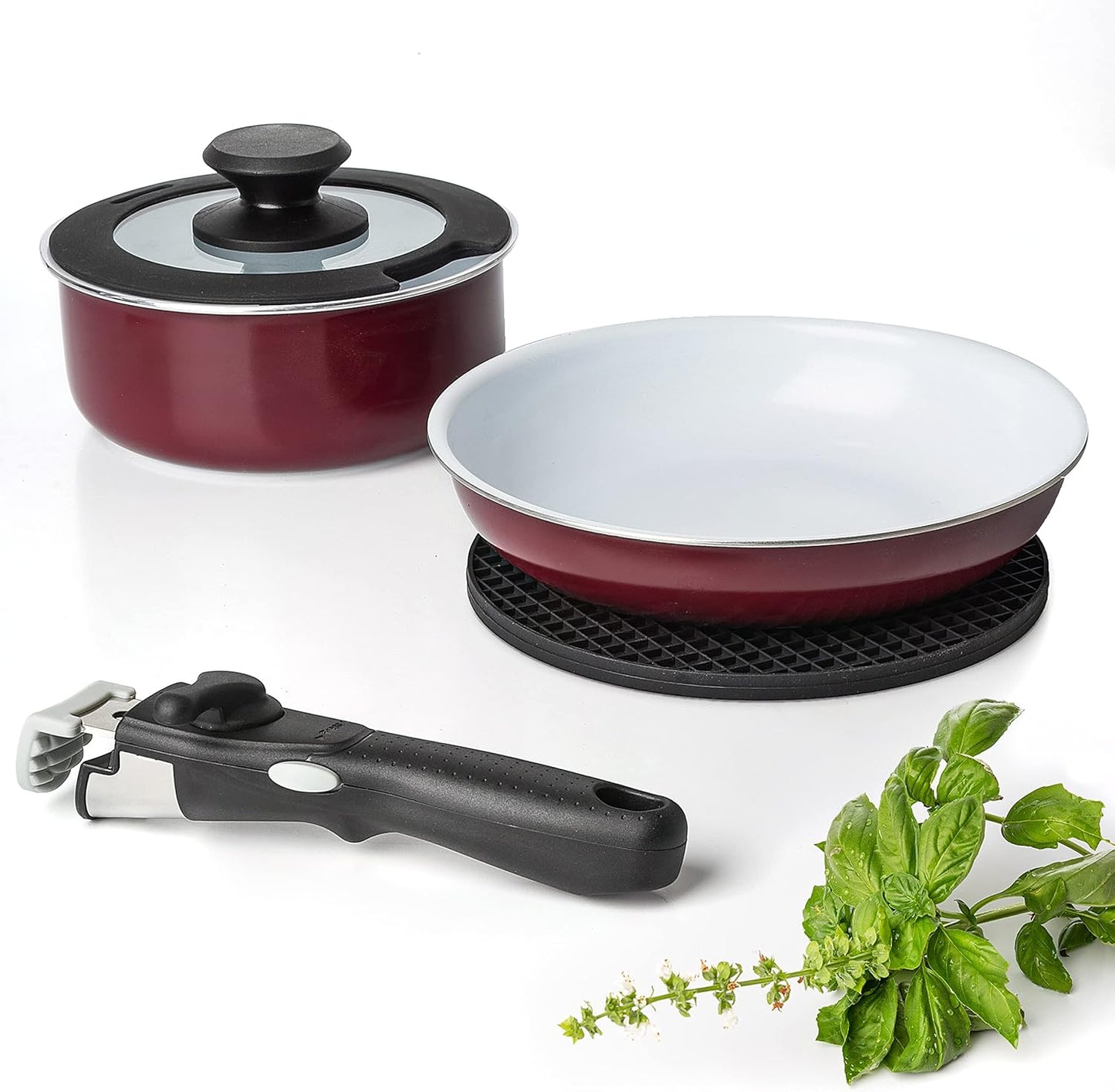 Moss & Stone Copper Pots And Pans Set Nonstick, Removable Handle Cookware, Stackable Pots And Pans Set, Dishwasher safe, Induction Pots And Pans, Camping Cookware Set, Aluminum (7 Pcs)