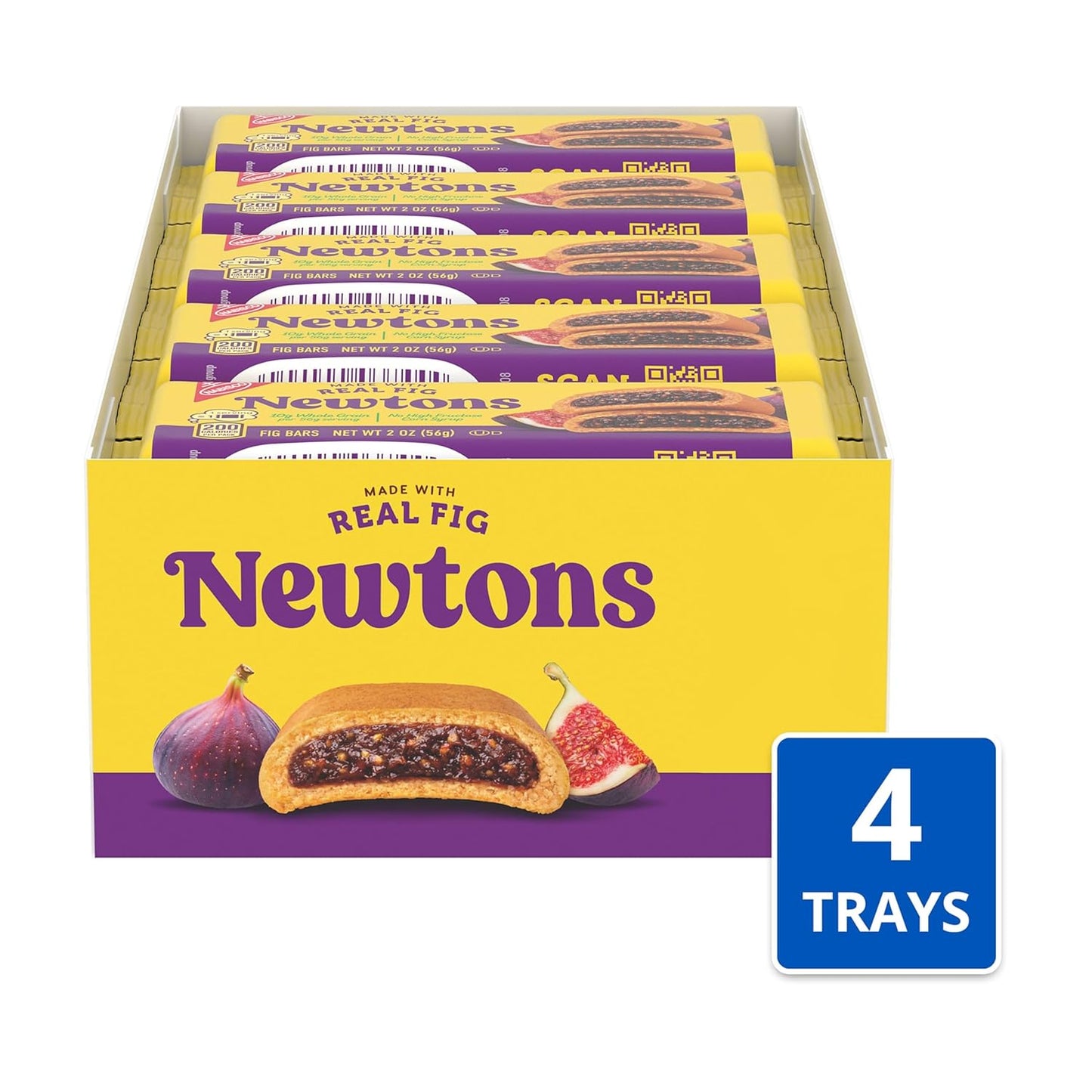 ​​NEWTONS Soft Baked Real Fruit Fig Bars, Fig Cookies, 40 Snack Packs (2 Cookies Per Pack, 4 Boxes)