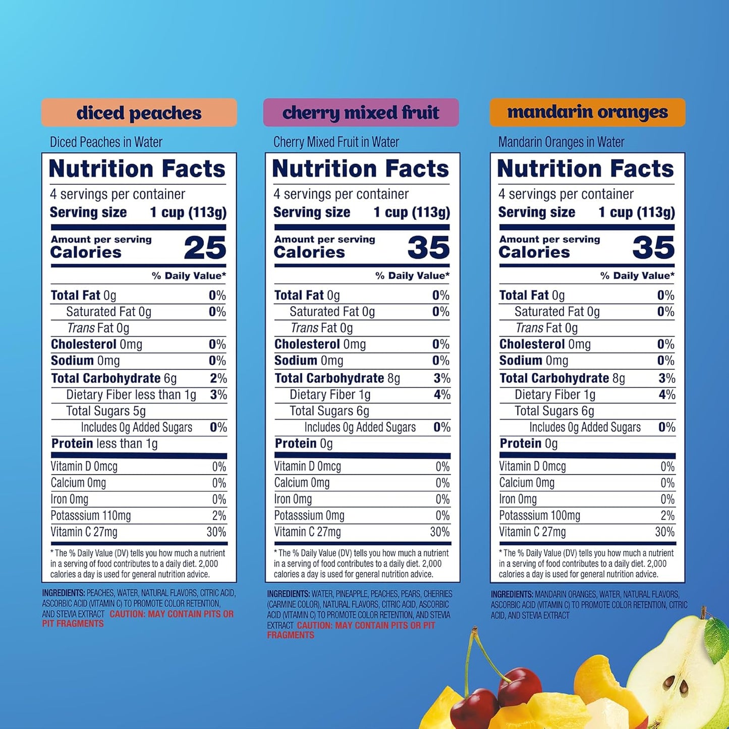 dole diced peaches mandarin oranges cherry mixed fruit no sugar added variety pack - 12 pack