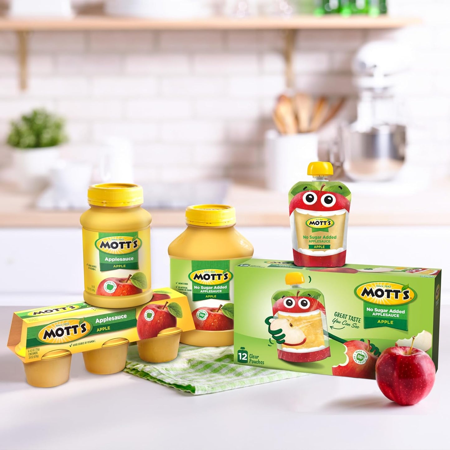 motts no sugar added applesauce variety pack, 4 flavors - apple, strawberry, cinnamon & blueberry, made from real fruit, 20 pack