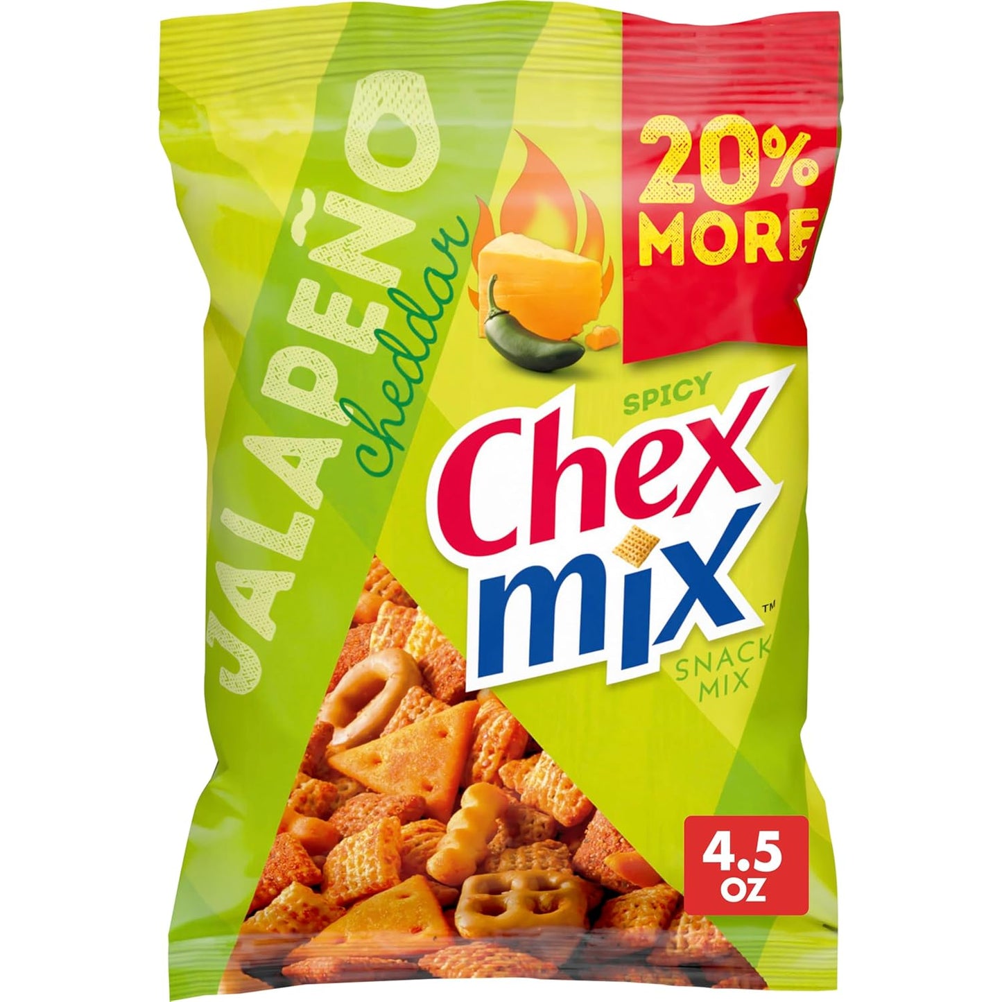 Chex Mix Hot and Spicy Snack Mix, Savory Snack Bag, Family Size, 13.5 oz