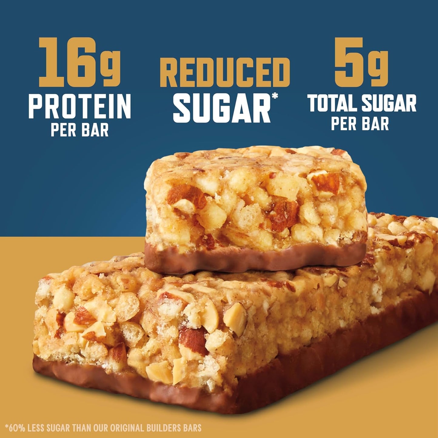 CLIF BUILDERS Protein Bars - Crispy Almond Salted Caramel - Reduced Sugar - Gluten Free - 16g Protein - No Artificial Sweeteners - 1.97 oz. (6 Pack)