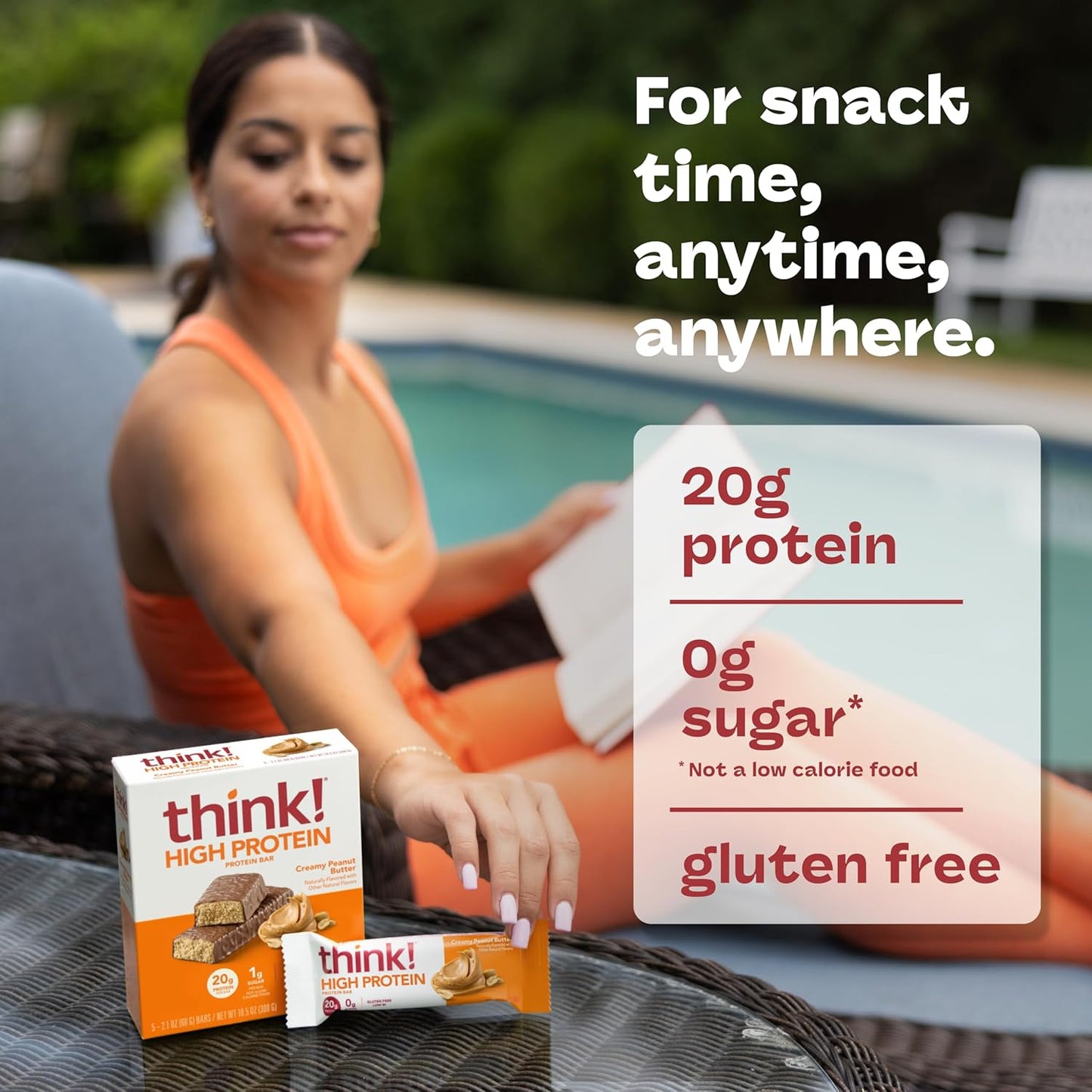 think! protein bars, high protein snacks, gluten-free, kosher-friendly, creamy peanut butter, 20g protein, 12-count pack