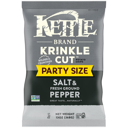 Kettle Brand Potato Chips, Krinkle Cut, Salt & Ground Pepper Kettle Chips, Party Size, 13 Oz