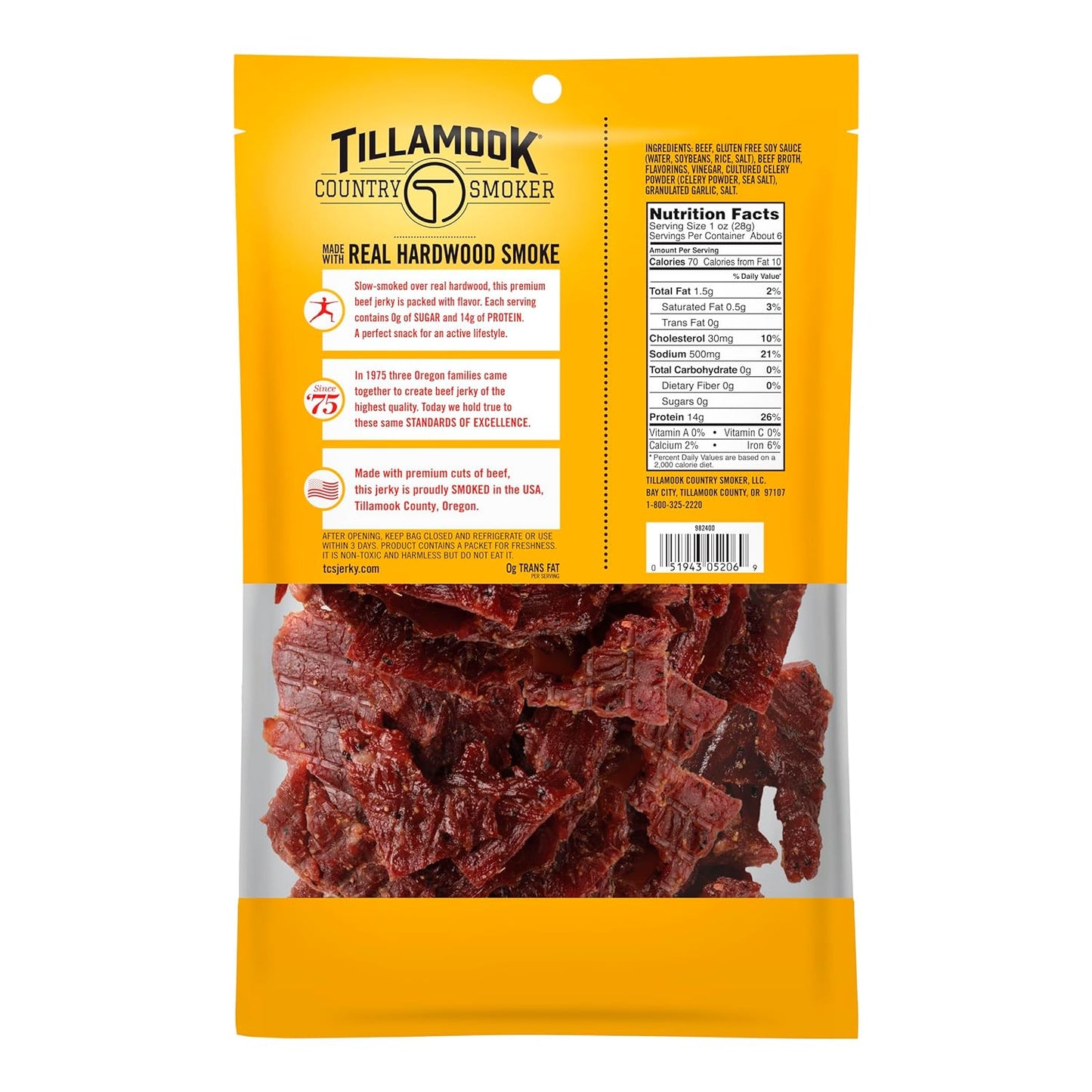 Tillamook Country Smoker Zero Sugar Original Keto Friendly Beef Jerky, 6.5 Ounce (Pack of 2)