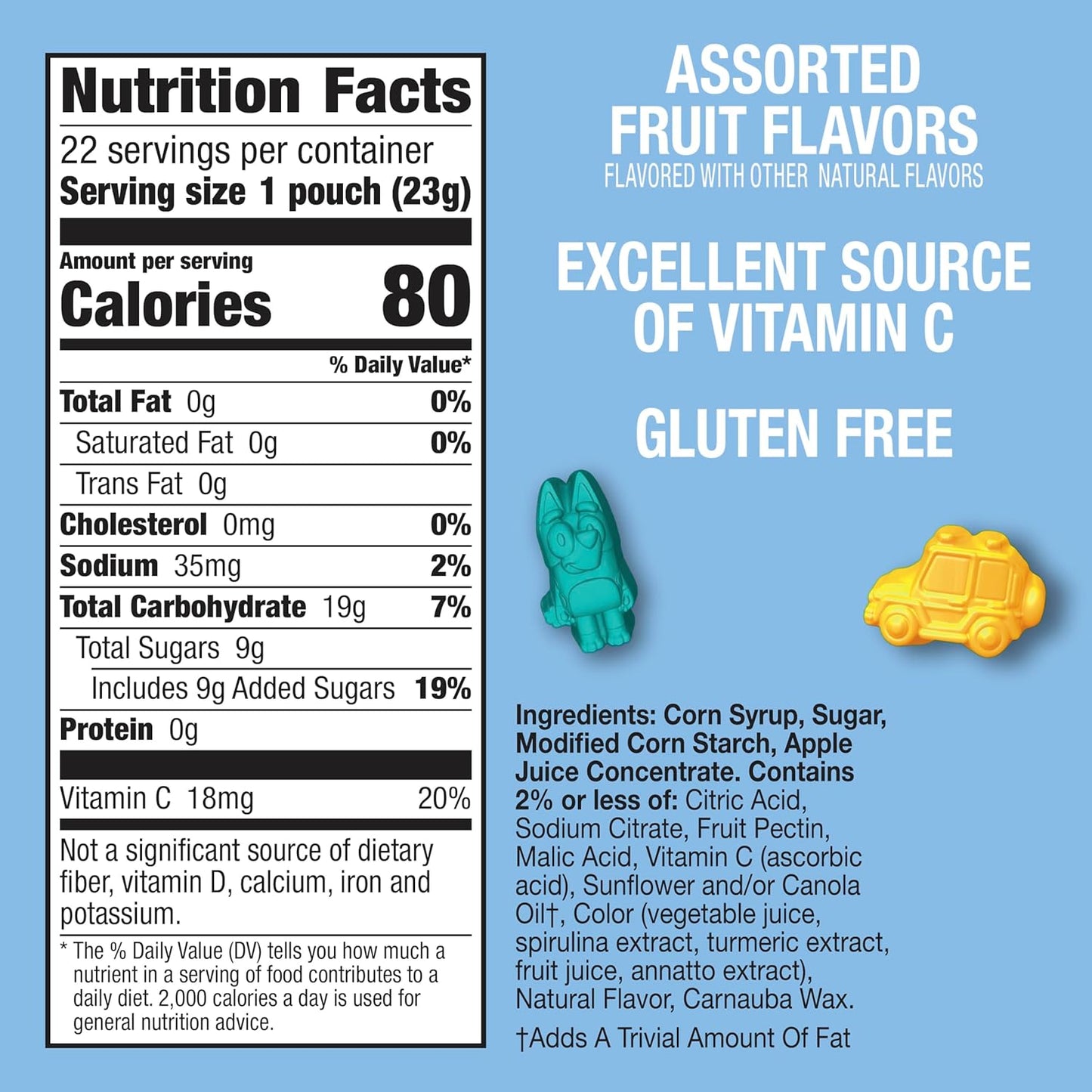 Bluey Fruit Flavored Snacks, Fat Free and Gluten Free Snacks, 17.6 oz (22 Pouches)