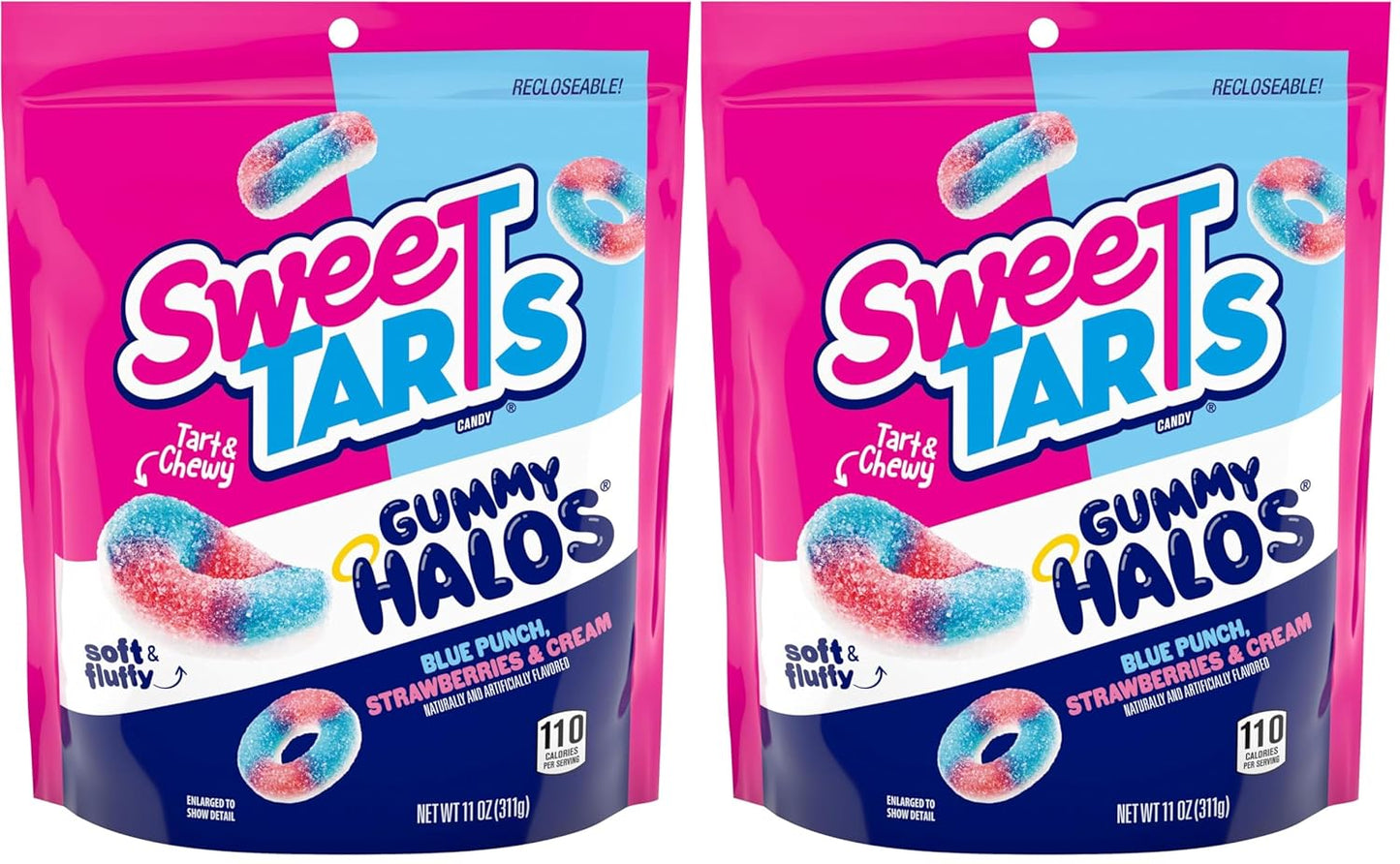 SweeTARTS Halos, Candy, Blue Punch and Strawberries and Cream, Tart and Chewy, Soft and Fluffy, 11 oz