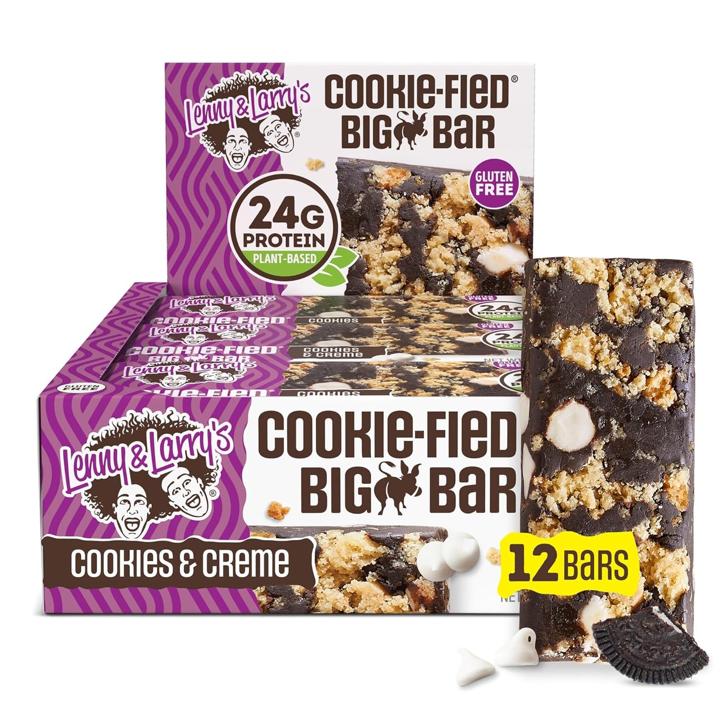 Lenny & Larry's Cookie-fied BIG BAR – Peanut Butter Chocolate Chip Vegan Protein Bars 12x90g – Healthy Snacks, 24g Plant Protein & 10g Prebiotic Fiber – Gluten-Free Power Bar & Vegan