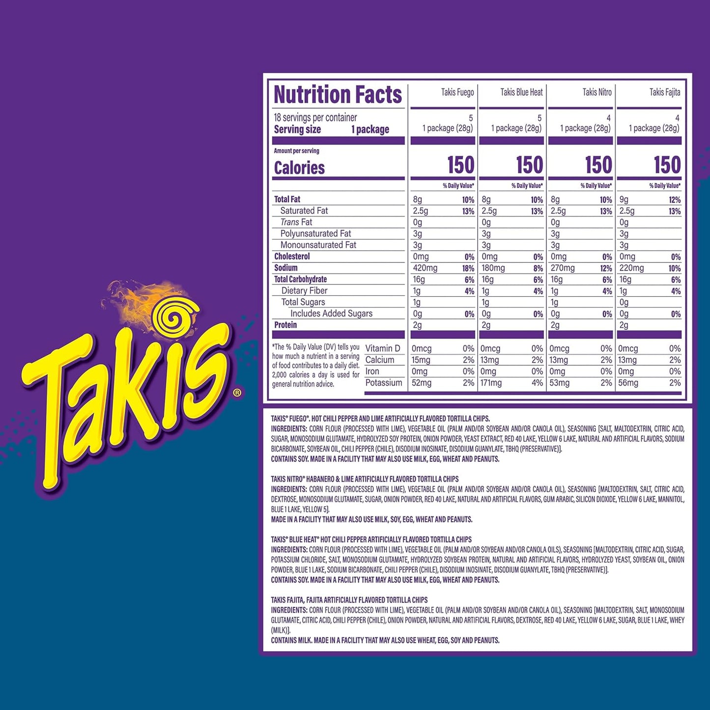 takis 18 pc variety pack assorted flavored rolled tortilla chips in 1 oz bags