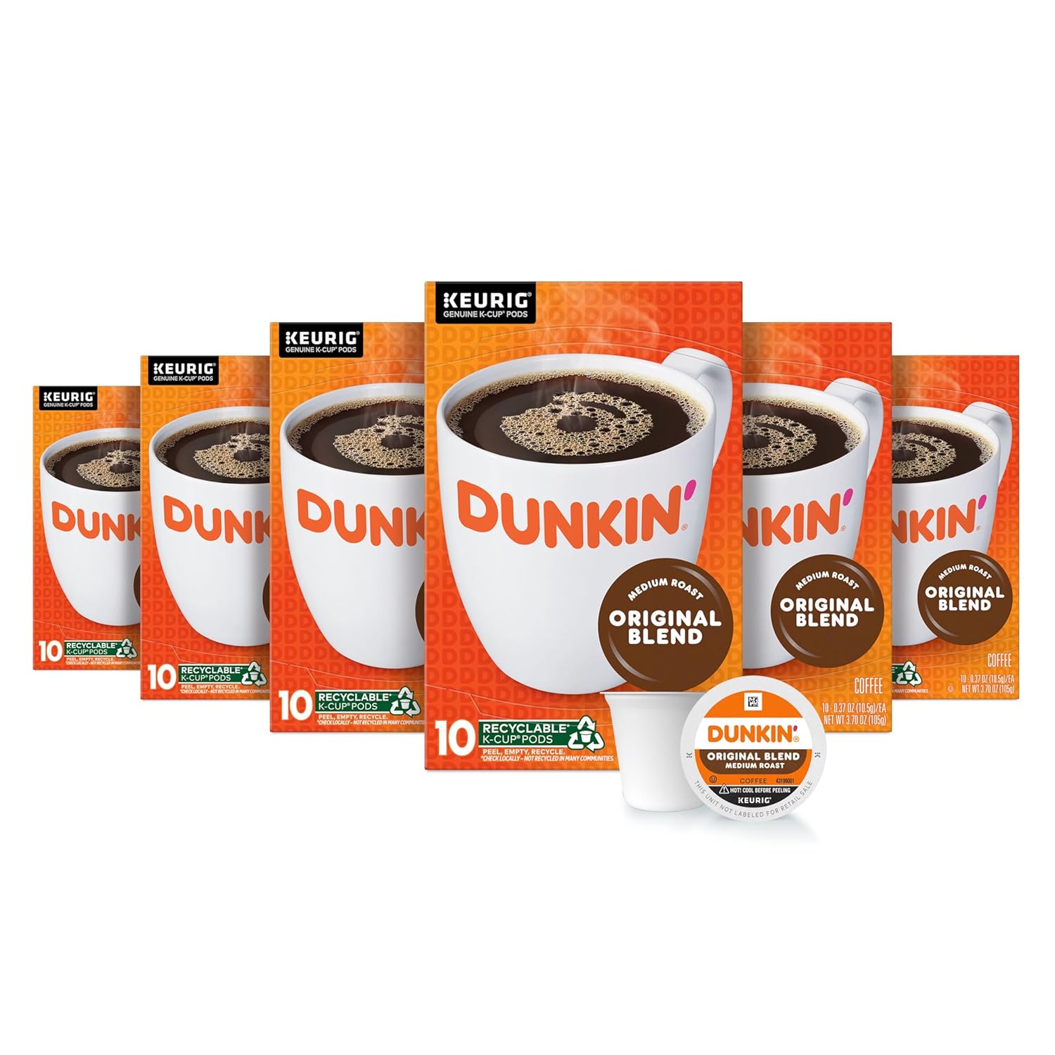 Dunkin’ Original Blend Coffee, Medium Roast, K-Cup Pods, Keurig K-Cup Pods, 10 Count Boxes (Pack of 6)