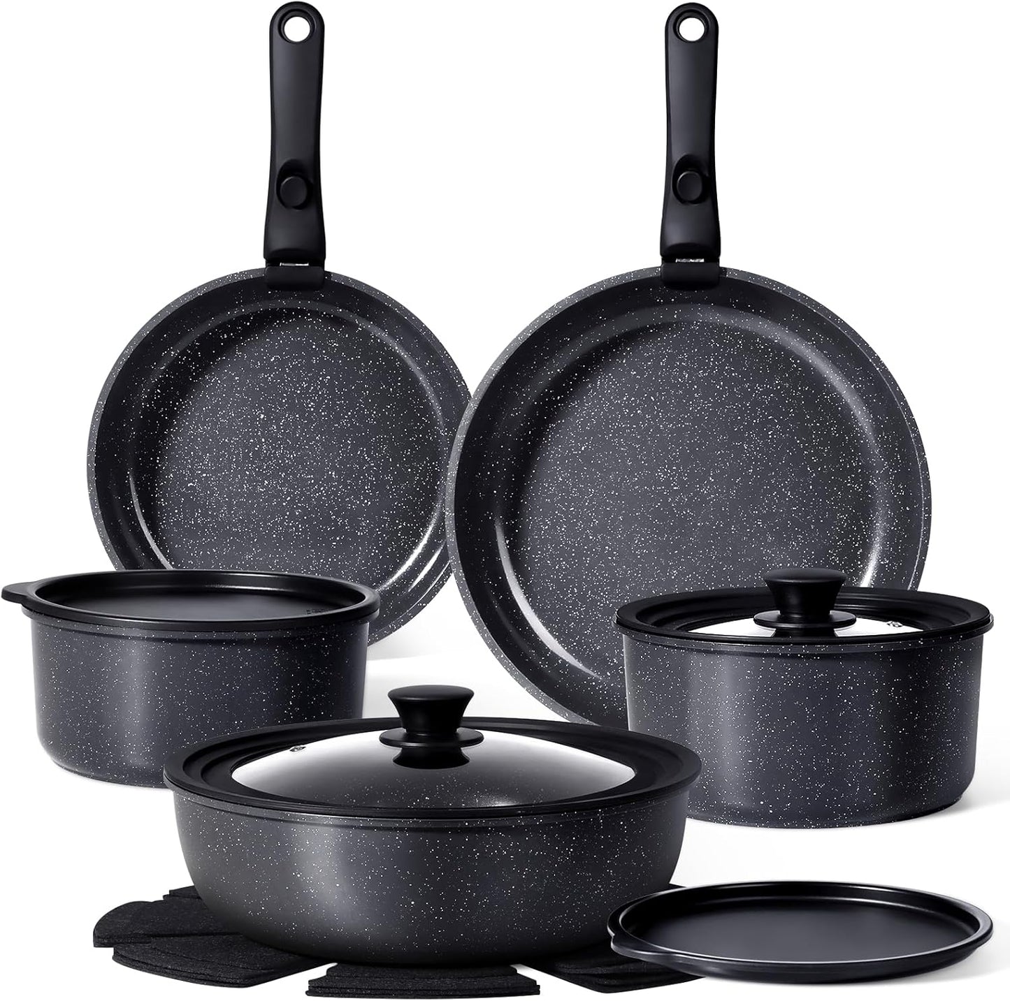 GiPP Ceramic Pots and Pans Set Non Stick, Nonstick Detachable Handle Cookware Sets, Non Toxic Induction Kitchen Pot and Pan with Removable Handle, Healthy RV Cookware, Dishwasher ＆Oven Safe, 5 Piece