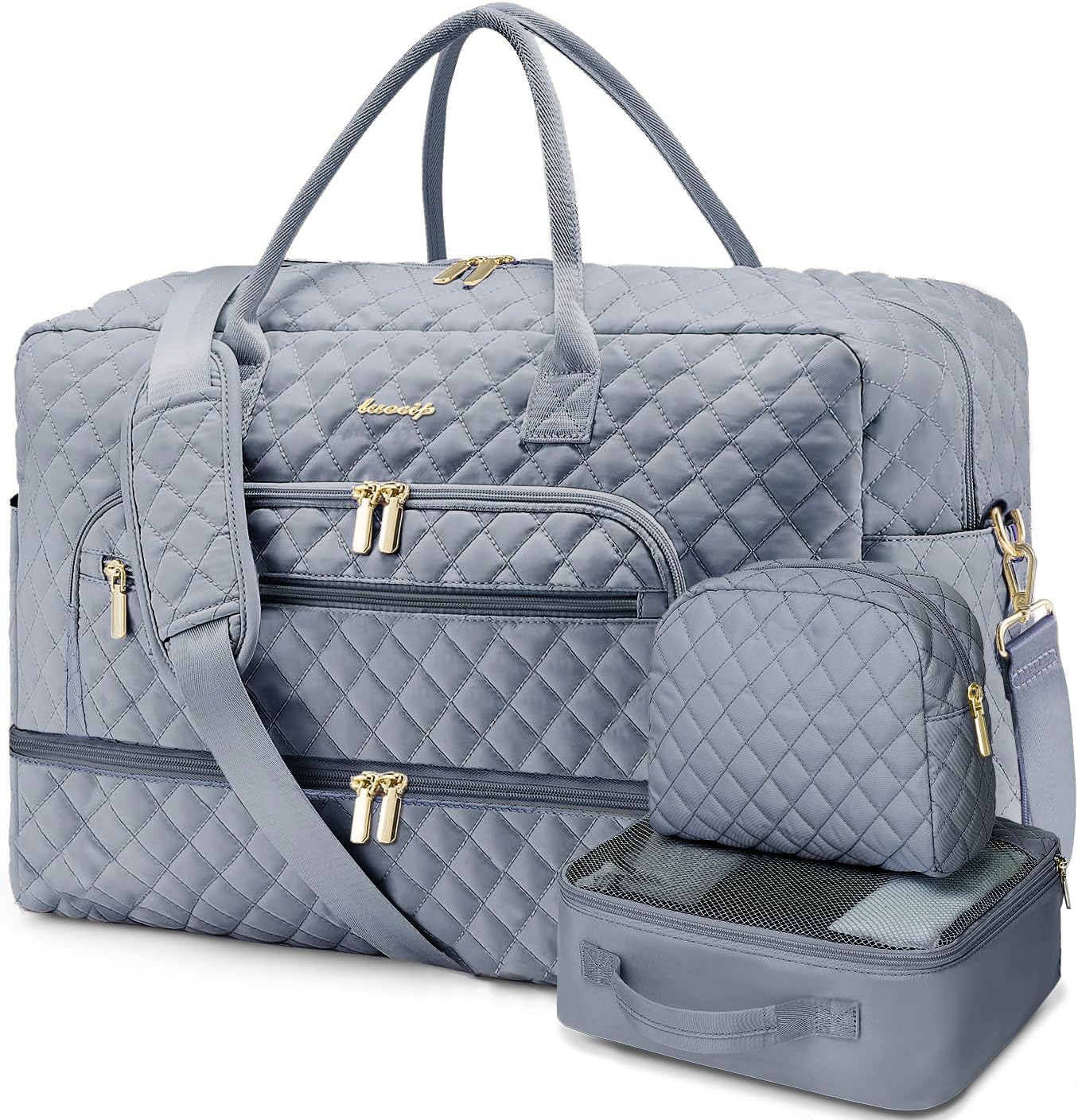 LUOCIP Large Women Travel Duffle Bag, Carry on Bag with Wet Toiletry Pocket for Overnight, Weekend, Yoga, Gym, Business Trips, Sport and Hospital, Black