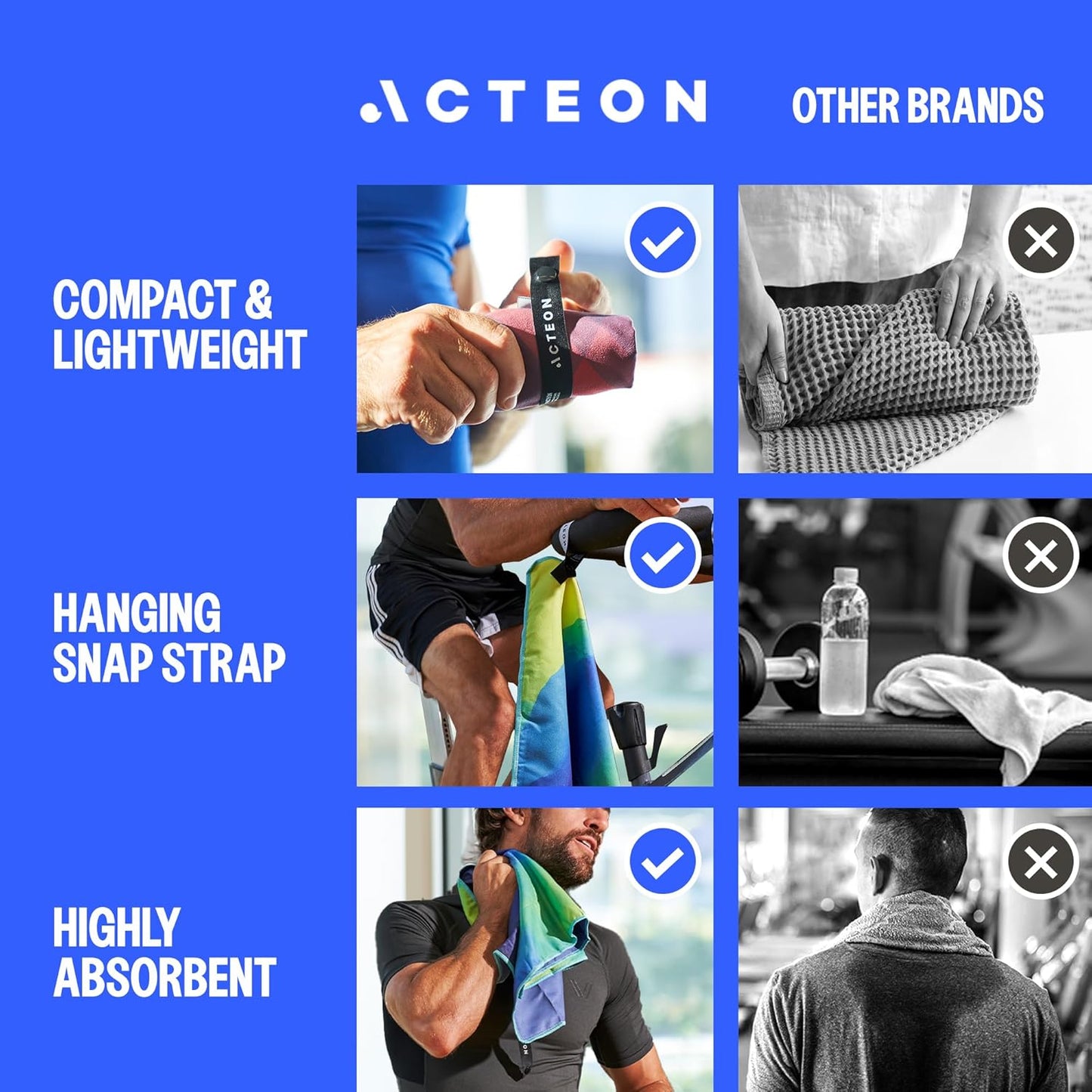 Acteon Microfiber Gym Towels 5 Pack, Quick Dry Silver ION Odor-Free Sweat Towel, Super Absorbent Fast Drying for Men & Women, Workout, Yoga, Running, Hiking, Travel – 16x30.5 Inch