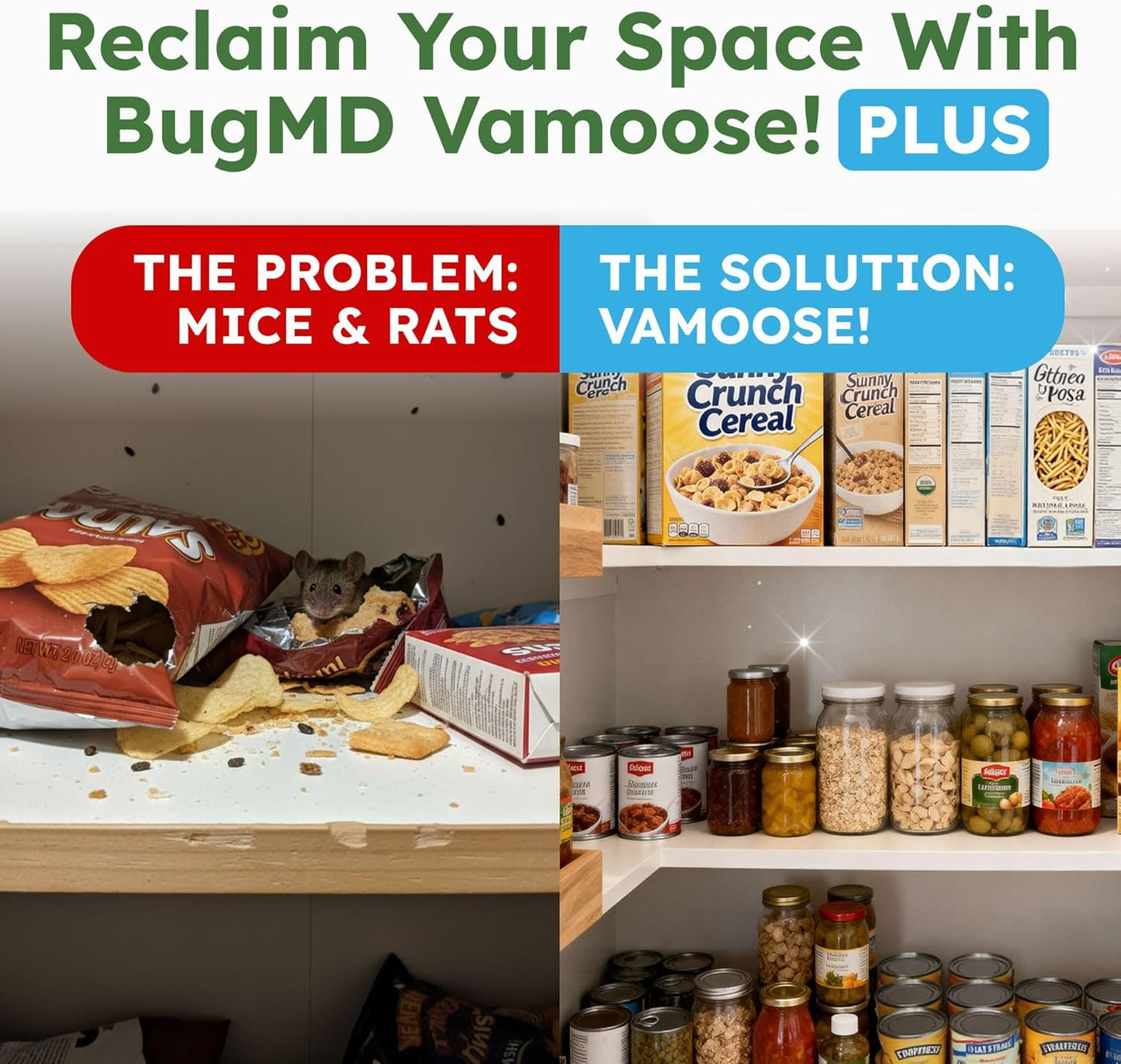BugMD Vamoose! Plus Peppermint Oil Mouse Repellent Pouches | Natural Mice Repellent Indoor & Rat Deterrent for House, Garage, RV, Car & Storage | Plant-Powered Rodent Control - 1 Pack - 4 Pouches