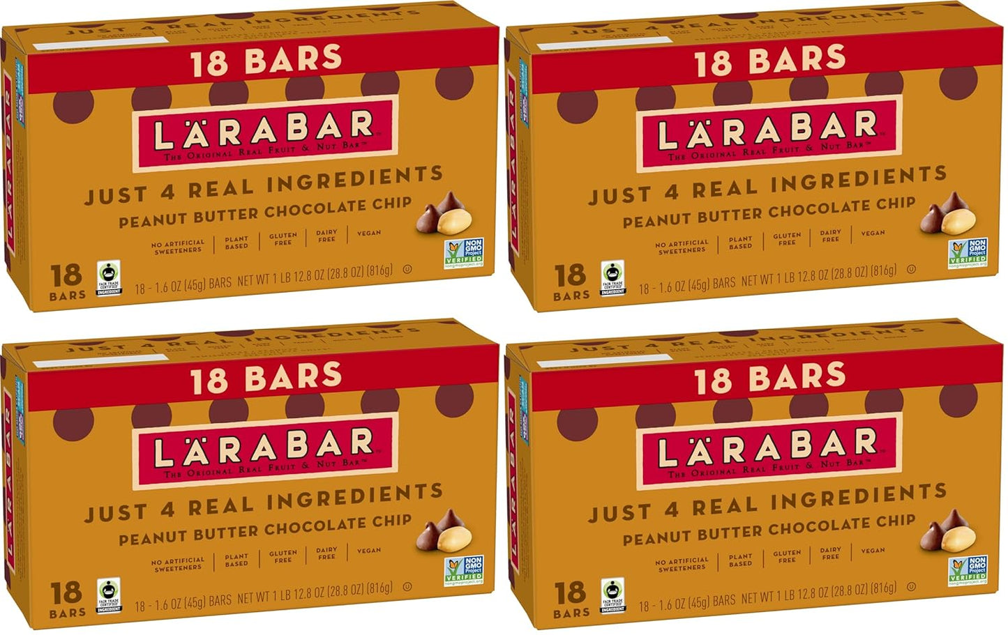 Larabar Peanut Butter Chocolate Chip, Fruit and Nut Bars, Gluten Free and Vegan, 18 Ct, 28.8 oz