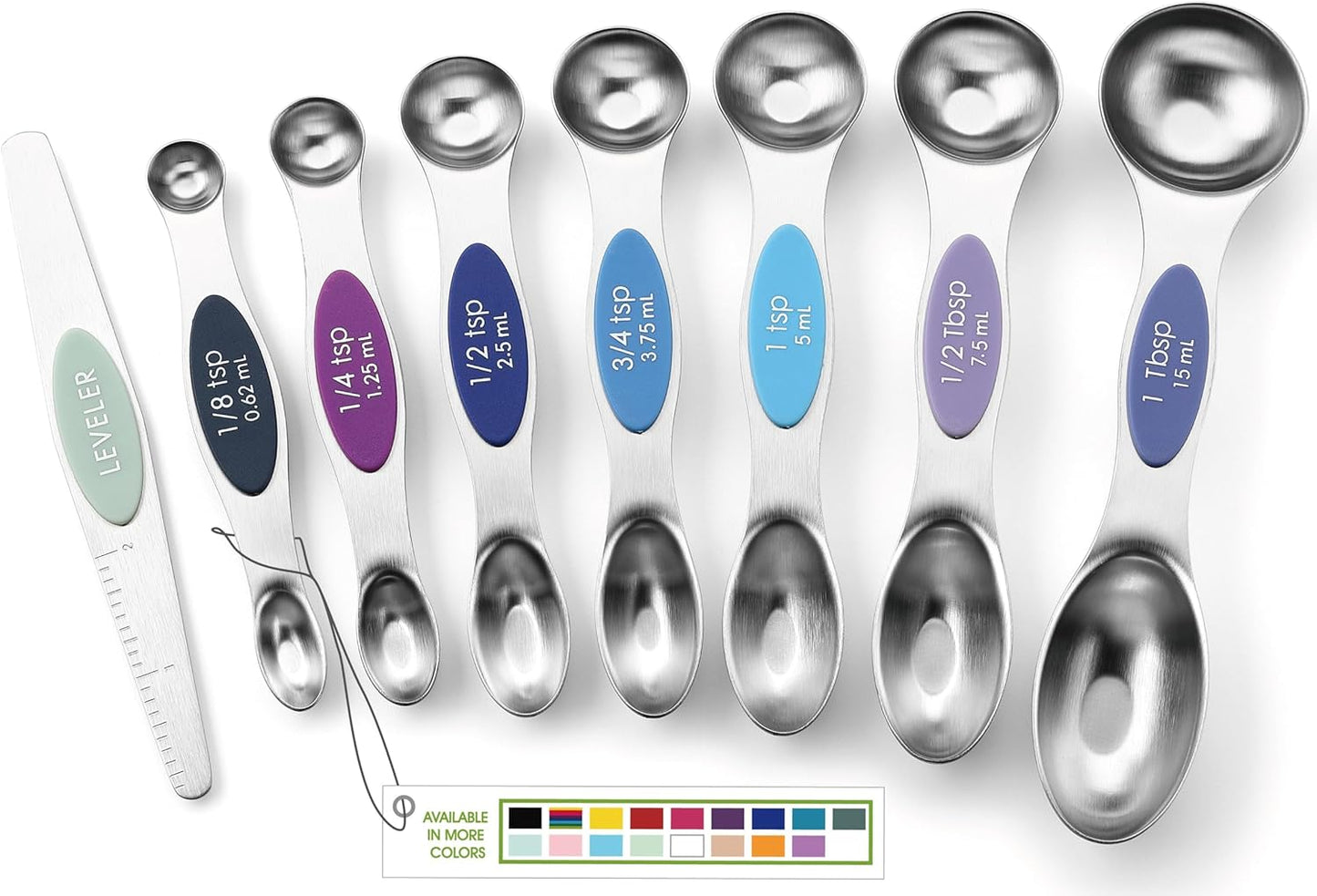 Spring Chef Stainless Steel Magnetic Measuring Spoons Set with Strong N45 Magnets, Heavy Duty Metal Kitchen Gadgets for Baking & Cooking, Fits in Most Kitchen Spice Jars, Set of 8 with Leveler, Black