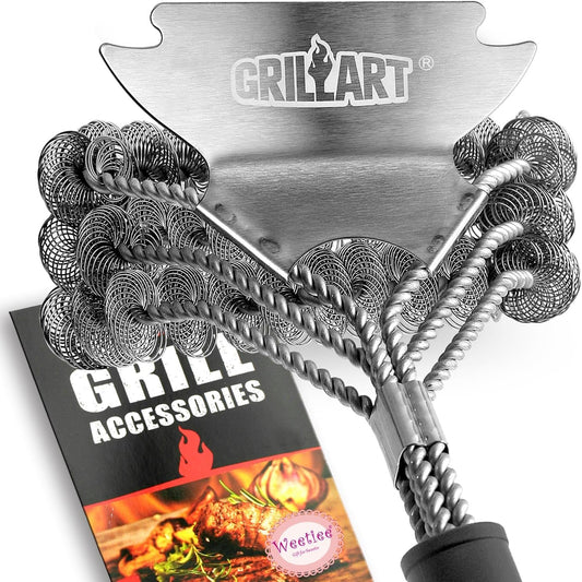 Grill Brush and Scraper Bristle Free – Safe BBQ Brush for Grill – 18'' Stainless Grill Grate Cleaner - Safe Grill Accessories for Porcelain/Weber Gas/Charcoal Grill – Gifts for Grill Wizard