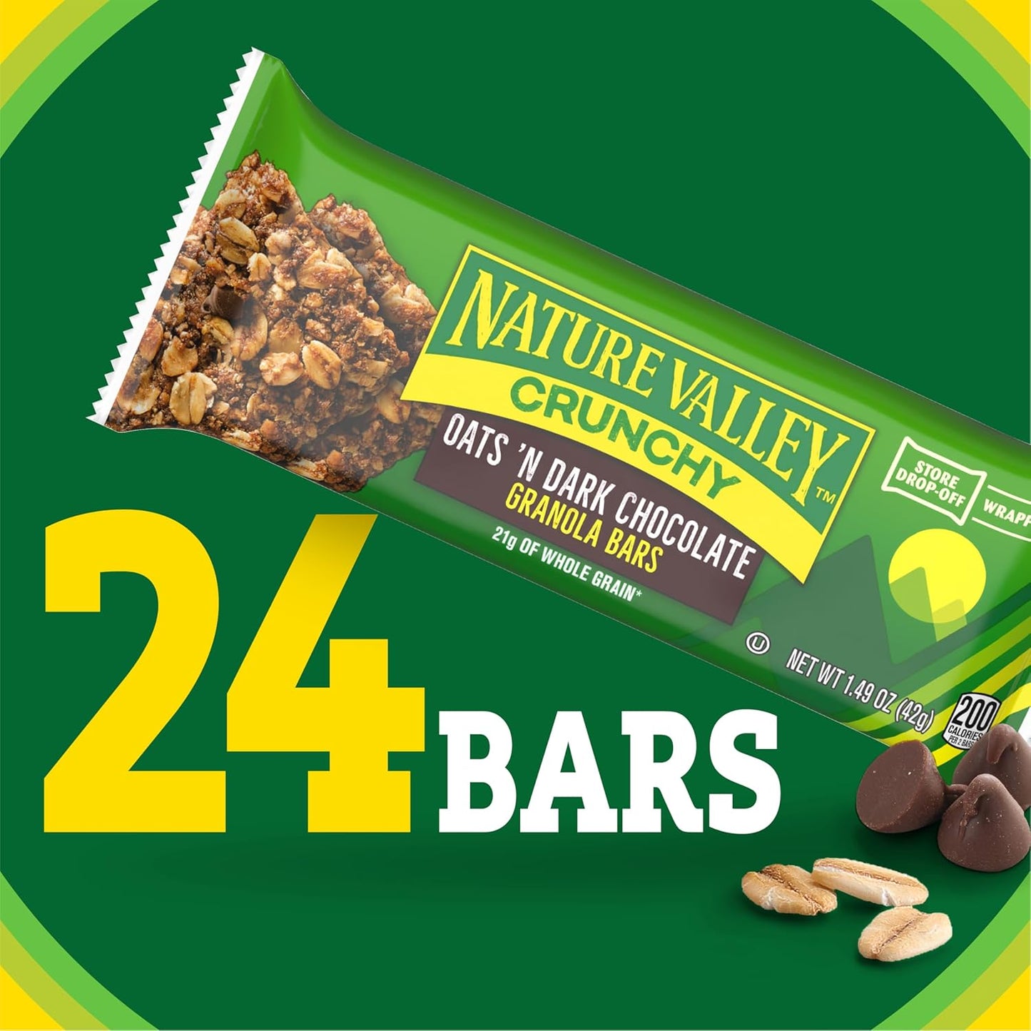 Nature Valley Crunchy Granola Bars, Oats 'N Dark Chocolate, 24 Bars, 17.88 oz (12 Pouches)