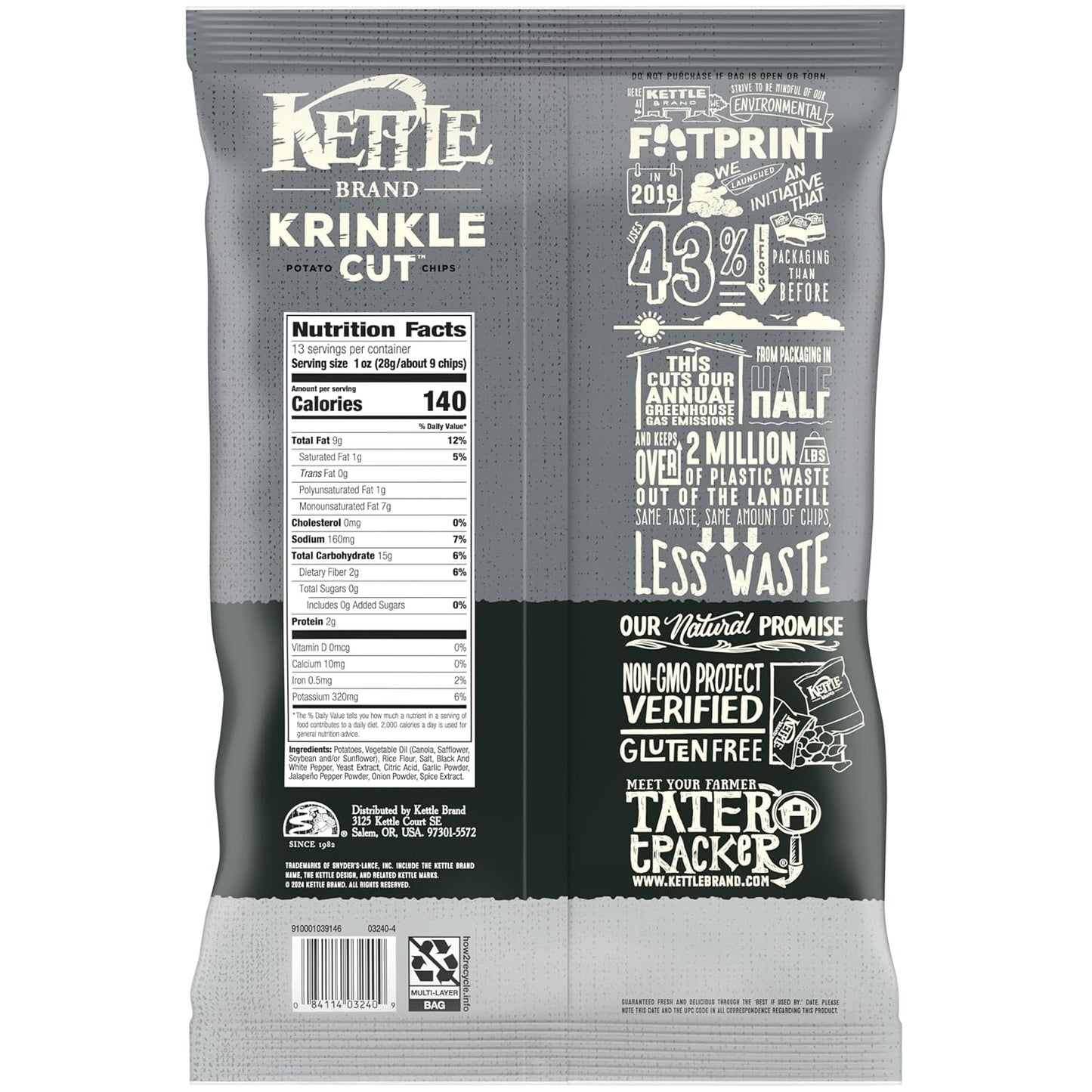 Kettle Brand Potato Chips, Krinkle Cut, Salt & Ground Pepper Kettle Chips, Party Size, 13 Oz