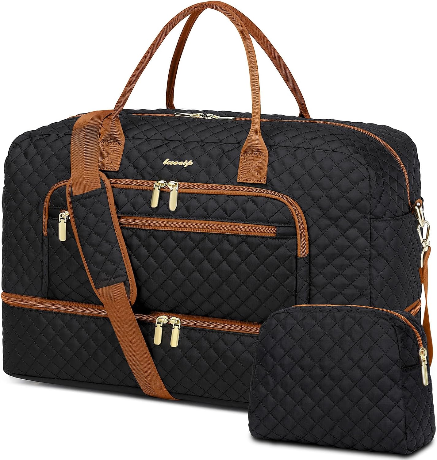 LUOCIP Large Women Travel Duffle Bag, Carry on Bag with Wet Toiletry Pocket for Overnight, Weekend, Yoga, Gym, Business Trips, Sport and Hospital, Black