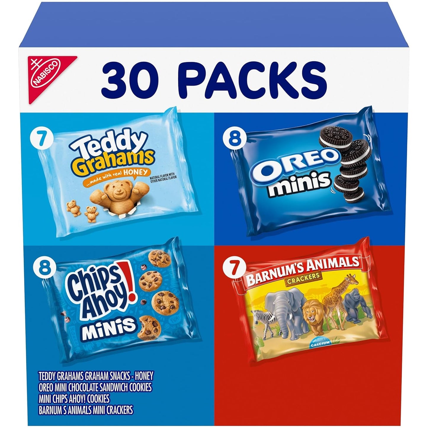Nabisco, Team Favorites Variety Pack, Oreo Mini, Chips Ahoy! Mini, Teddy Grahams Honey and Barnum's Animal Crackers, 30 Snack Packs