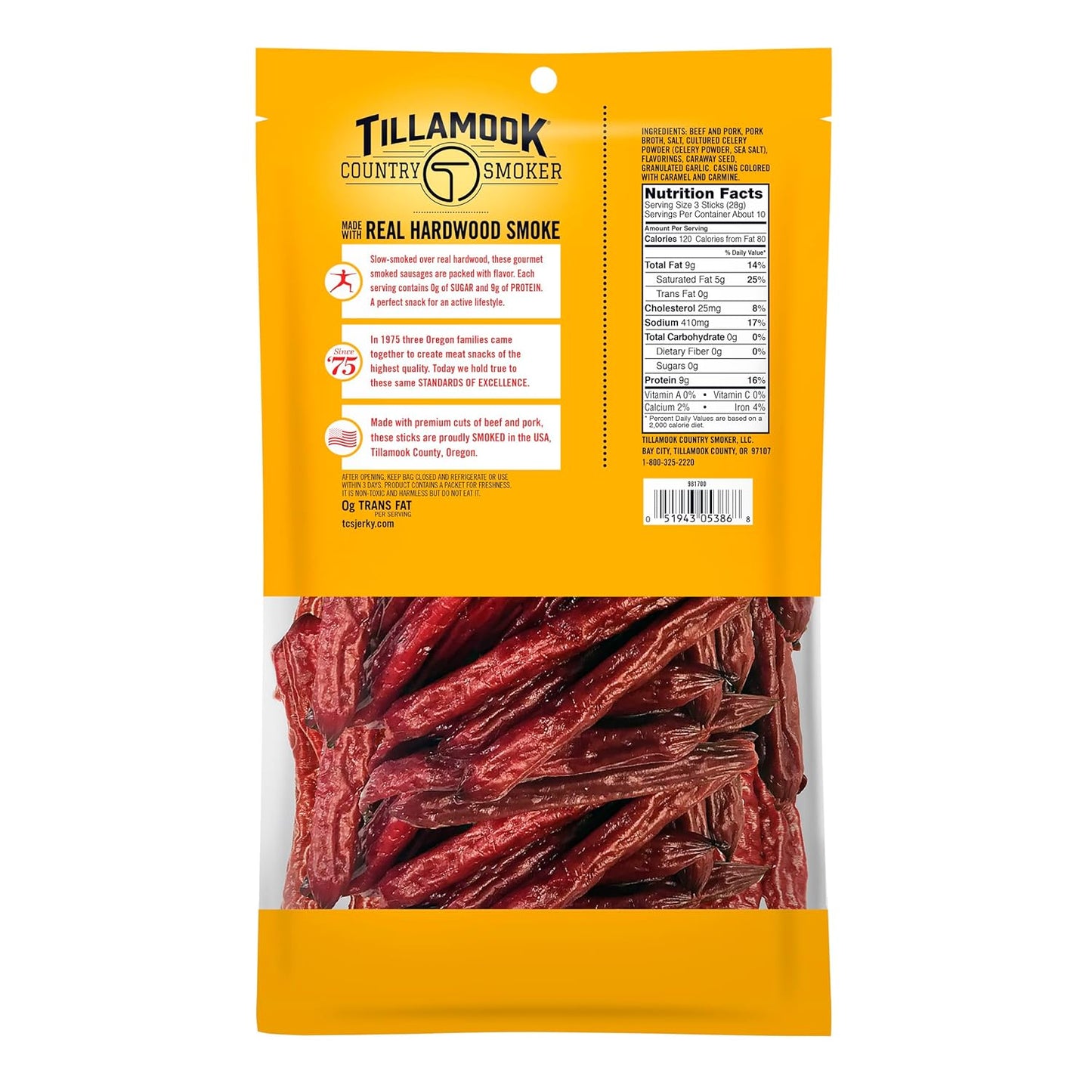 Tillamook Country Smoker Keto Friendly Zero Sugar Smoked Sausages, Original, 10 Ounce
