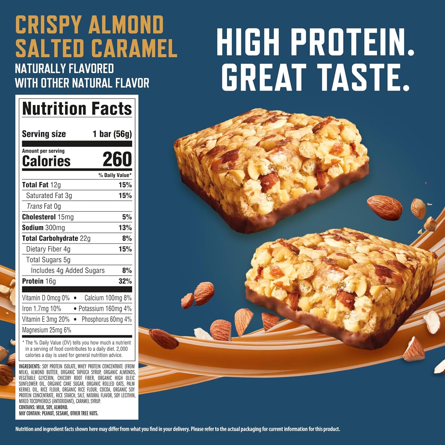 CLIF BUILDERS Protein Bars - Crispy Almond Salted Caramel - Reduced Sugar - Gluten Free - 16g Protein - No Artificial Sweeteners - 1.97 oz. (6 Pack)