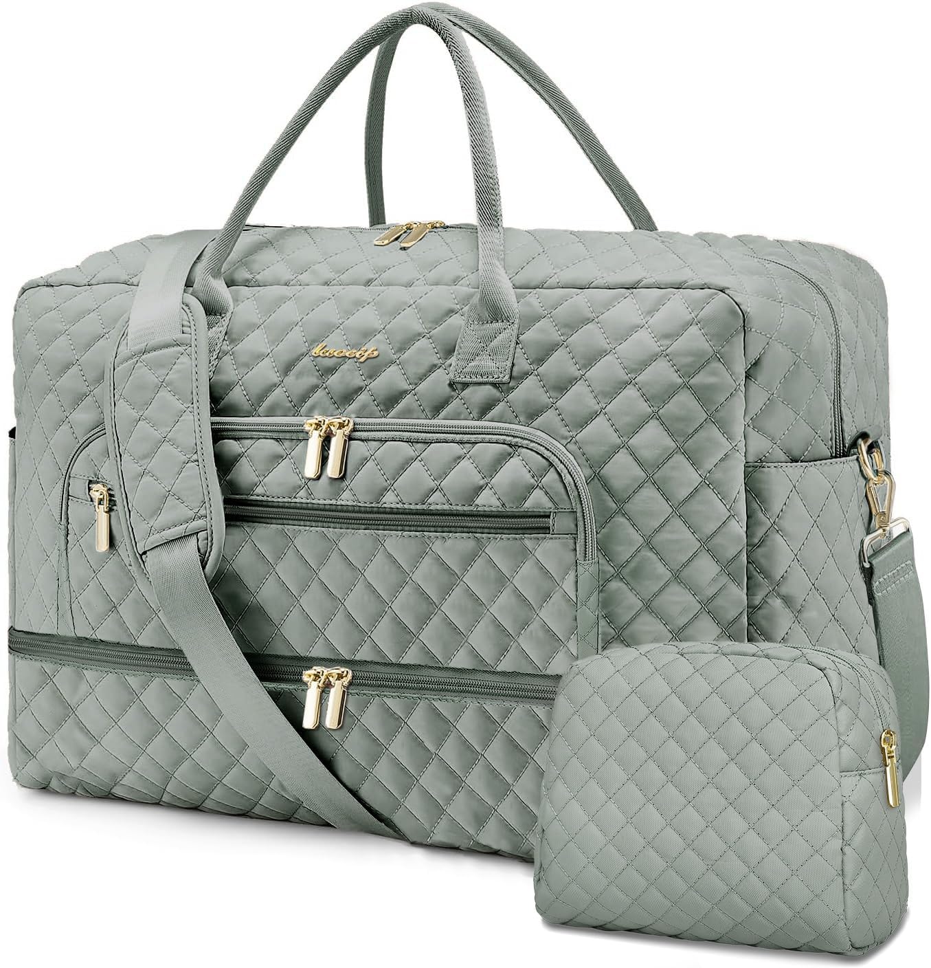 LUOCIP Large Women Travel Duffle Bag, Carry on Bag with Wet Toiletry Pocket for Overnight, Weekend, Yoga, Gym, Business Trips, Sport and Hospital, Black