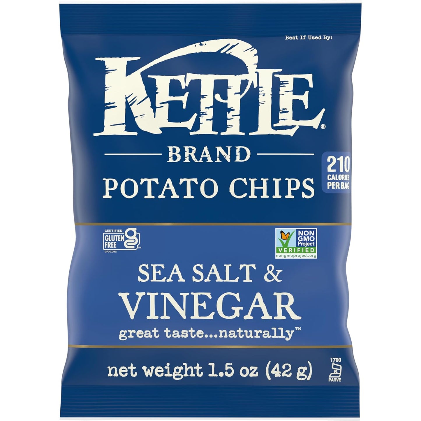 Kettle Brand Sea Salt and Vinegar Kettle Potato Chips, Gluten-Free, Non-GMO, 7.5 oz Bag