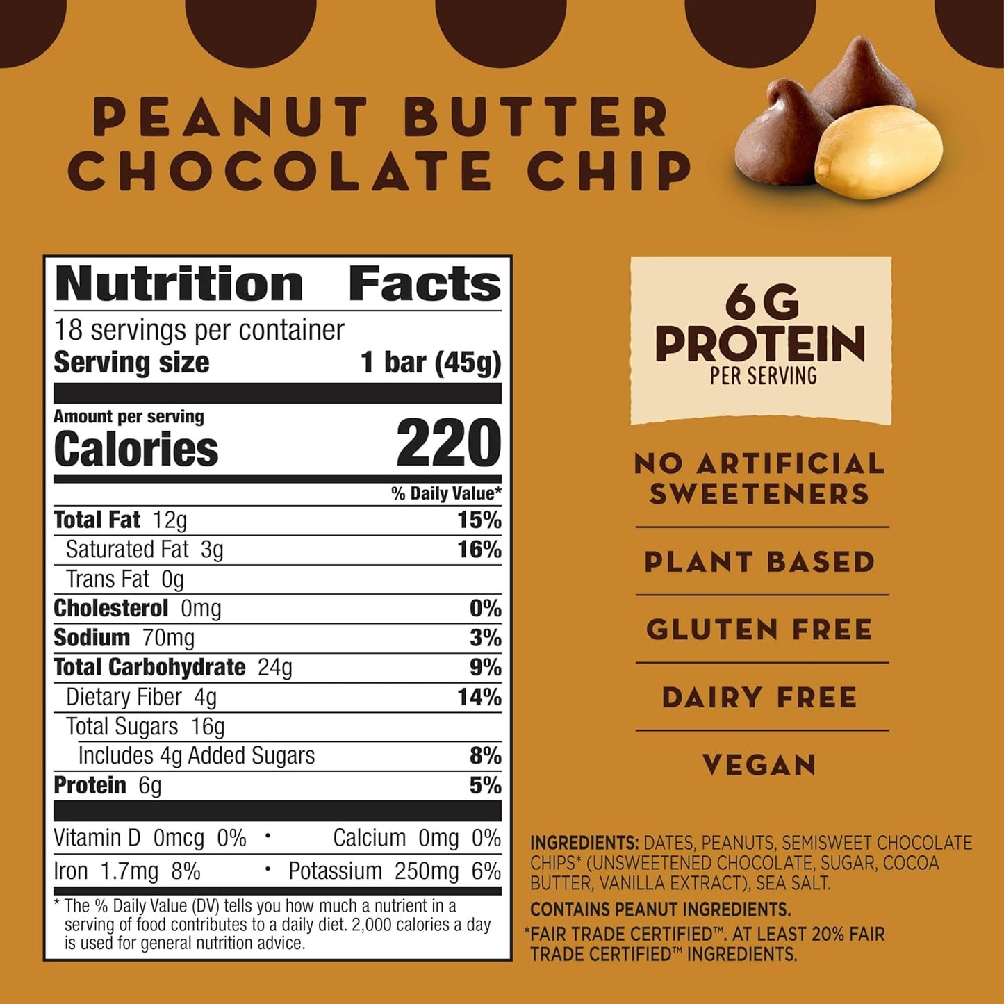 Larabar Peanut Butter Chocolate Chip, Fruit and Nut Bars, Gluten Free and Vegan, 18 Ct, 28.8 oz