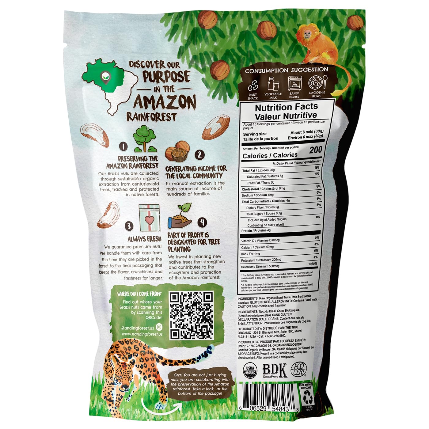 Snack The True Organic Brazil Nuts 15 oz – Raw and Unsalted – Kosher – Healthy-Rich in Vegetable Protein – Harvested in Amazon Rainforest – Fresh, Vegan and Gluten Free – Forest Up