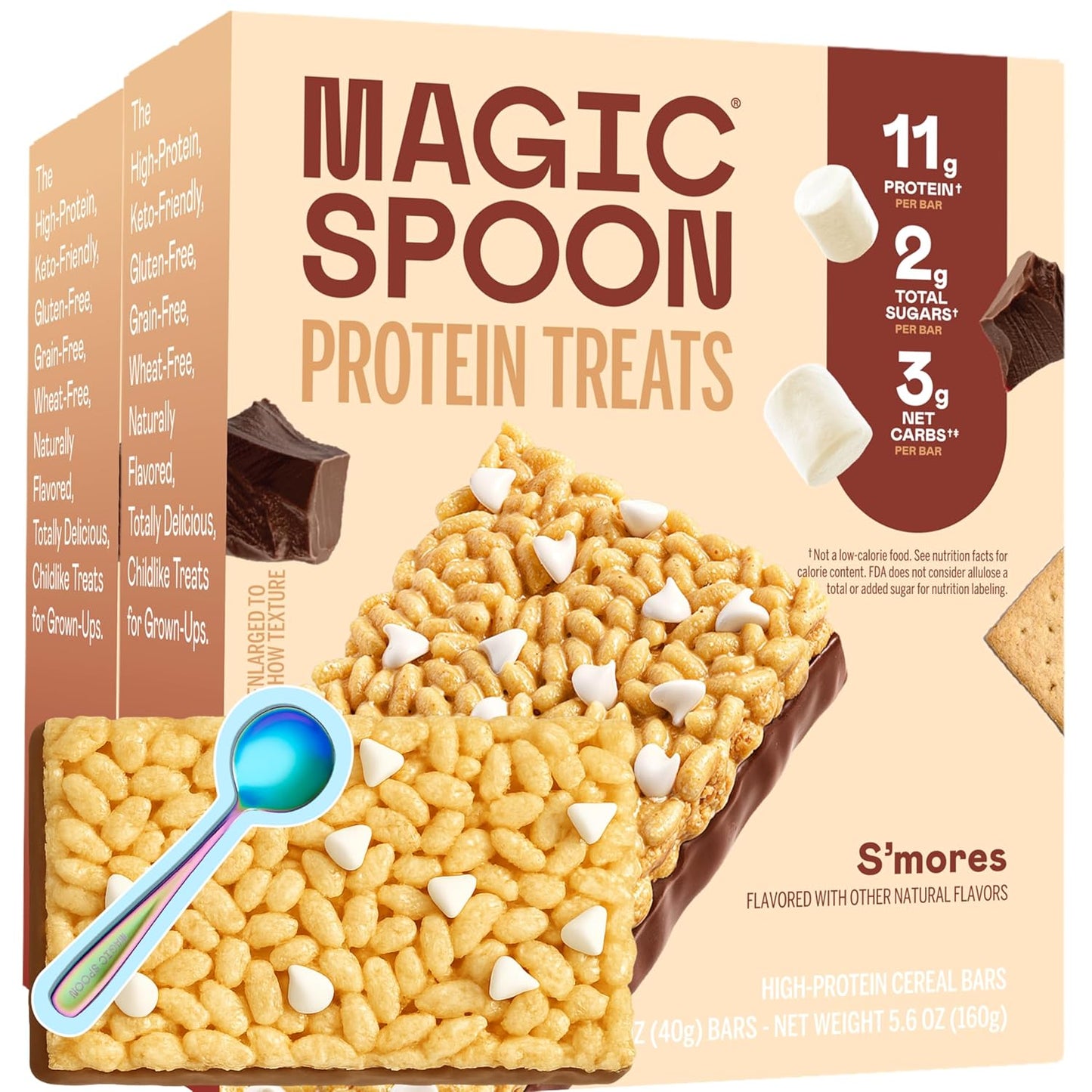 Magic Spoon Treats - 8 High Protein Bars: 2 Marshmallow, 2 Chocolate Peanut Butter, 2 Blueberry Muffin, 2 Double Chocolate - High Protein Gluten Free Snack - Sugar Free Protein Cereal Bar