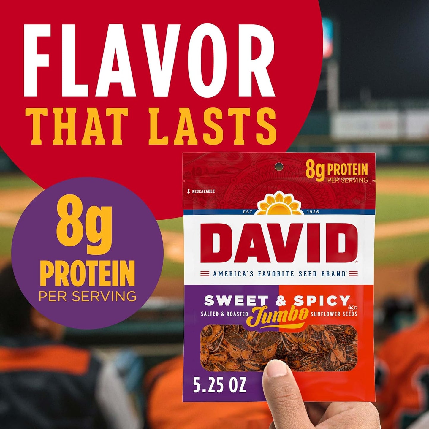 DAVID Jumbo Sunflower Seeds, Sweet and Spicy Flavor, 5.25 oz.