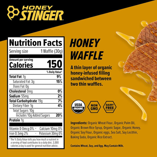Honey Stinger Organic Honey Waffle, Energy Stroopwafel for Exercise, Endurance and Performance, Sports Nutrition for Home & Gym, Pre & During Workout, 25.44 Ounces (Pack of 24)
