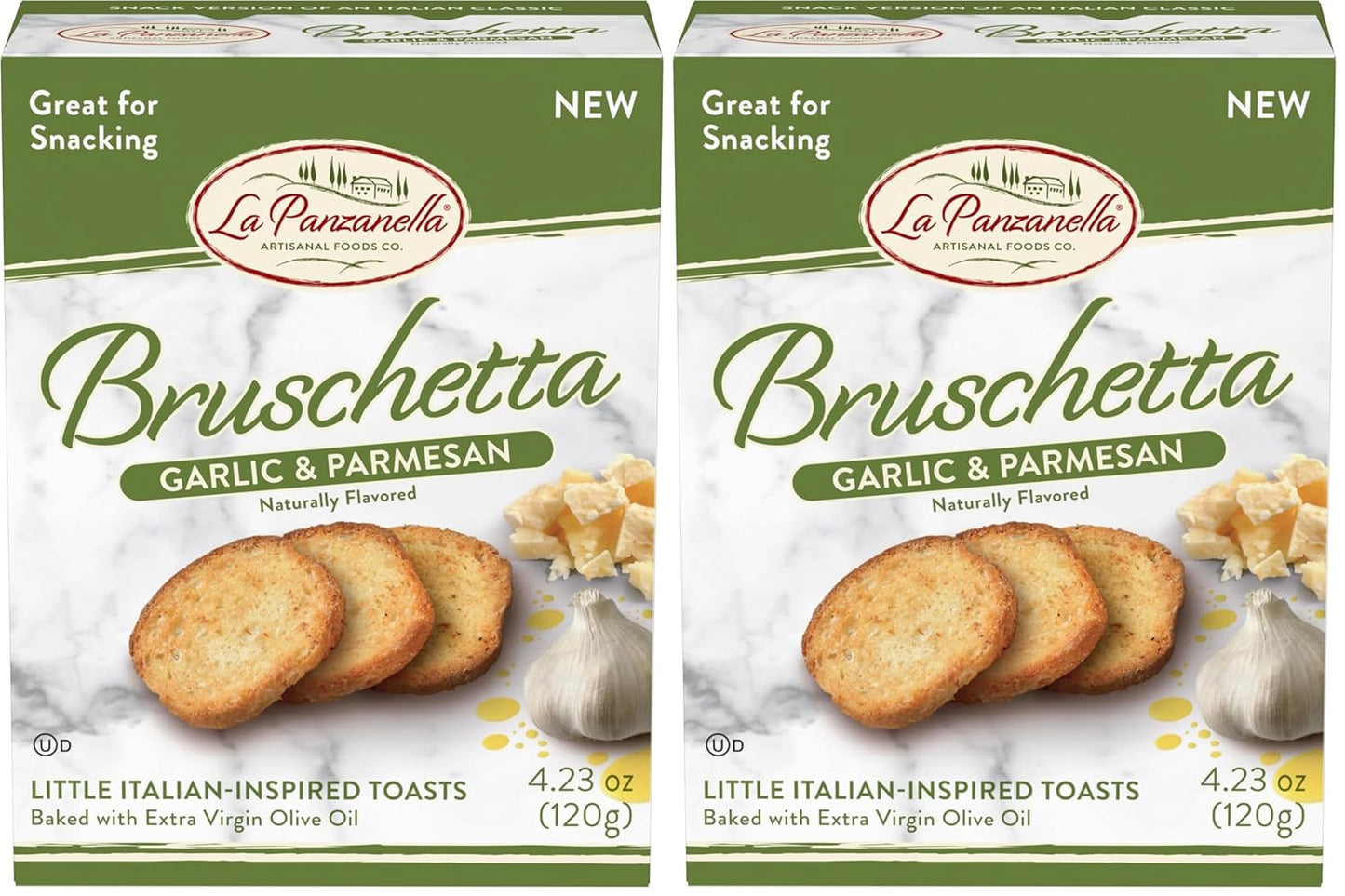 La Panzanella Garlic and Parmesan Bruschetta Crackers - Italian-inspired Toasts, For Soups, Dips, Spreads or Snacks, 4.23oz (120g)