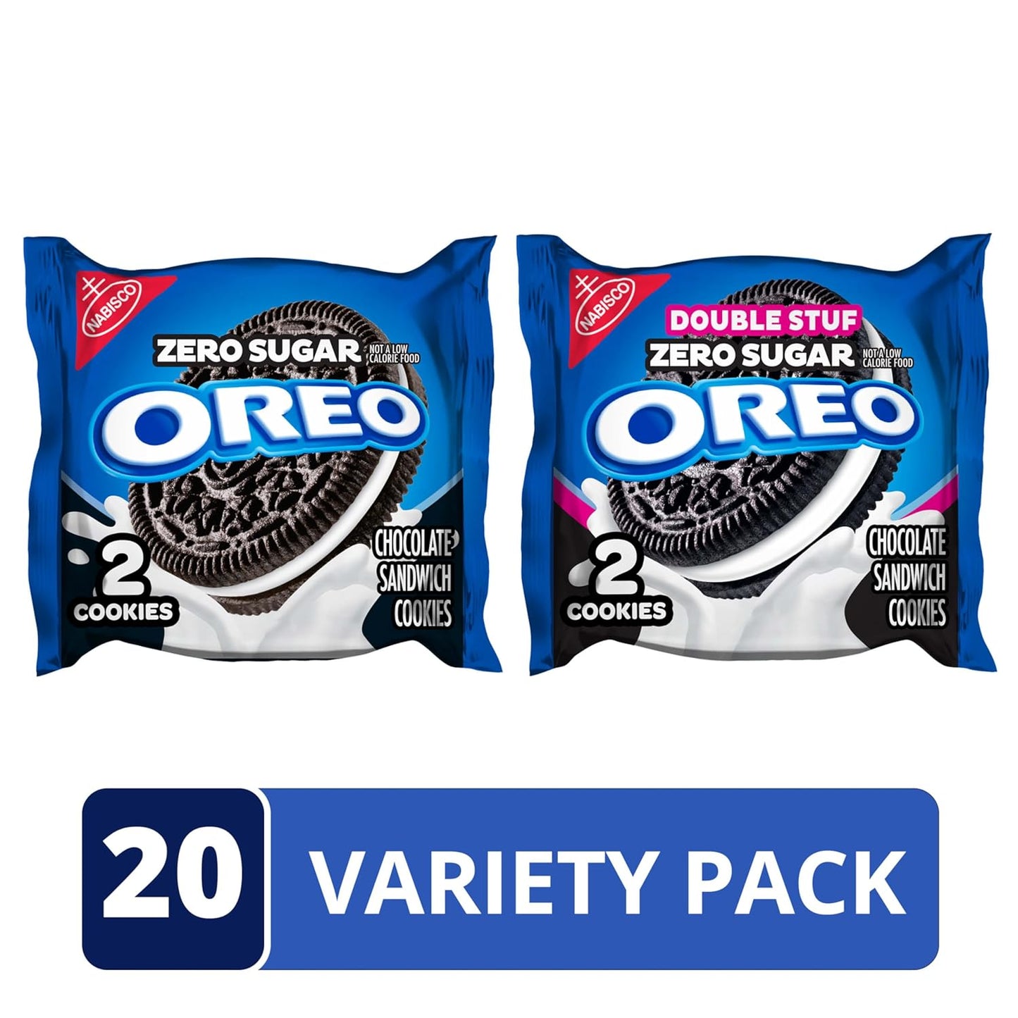 OREO Zero Sugar and OREO Double Stuf Zero Sugar Chocolate Sandwich Cookies Variety Pack, 20 Snack Packs (2 Cookies Each)