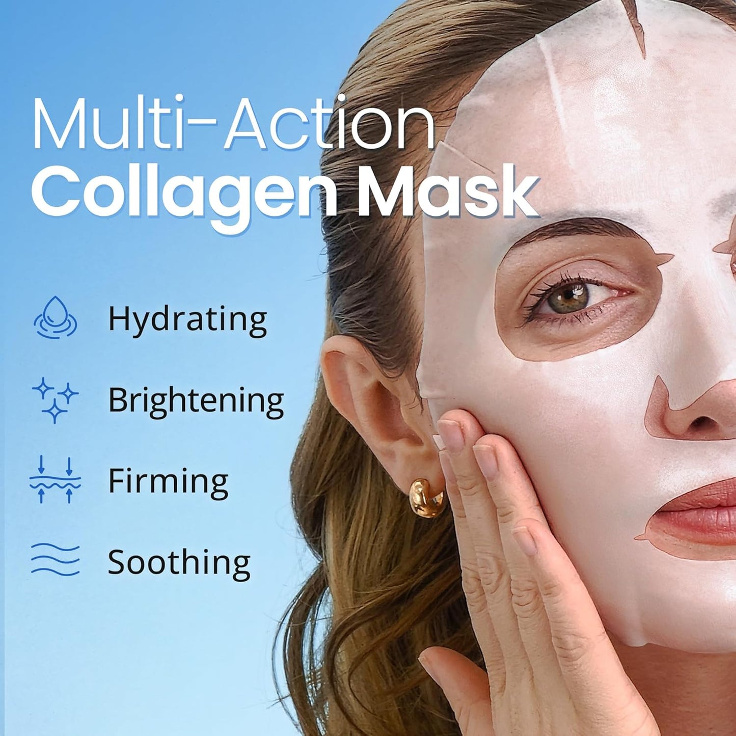 Ebanel 10 Pack Collagen Face Mask with Hyaluronic Acid, Vitamin C, Peptide, Aloe, Instant Brightening Hydrating Face Masks Skincare Korean Sheet Mask, Skin Firming, Lifting Anti Aging Facial Masks