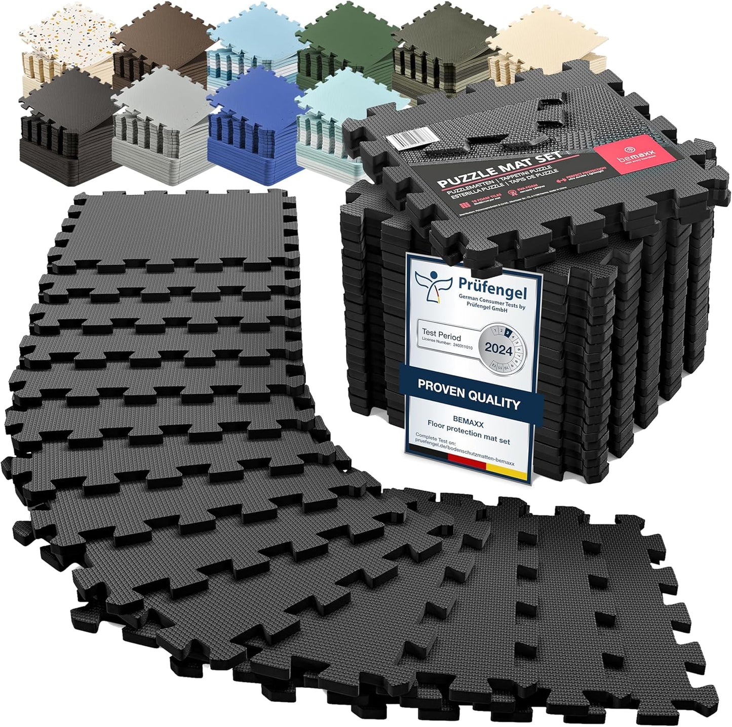 bemaxx Gym Mats Set - 18 pcs EVA Interlocking Foam Floor Tiles (12.6"x12.6"x0.4") 18sqft Protective Gym Flooring Sports Home Workout Exercise Mats Puzzle Garage Fitness Play-Room Garage Pool Treadmill