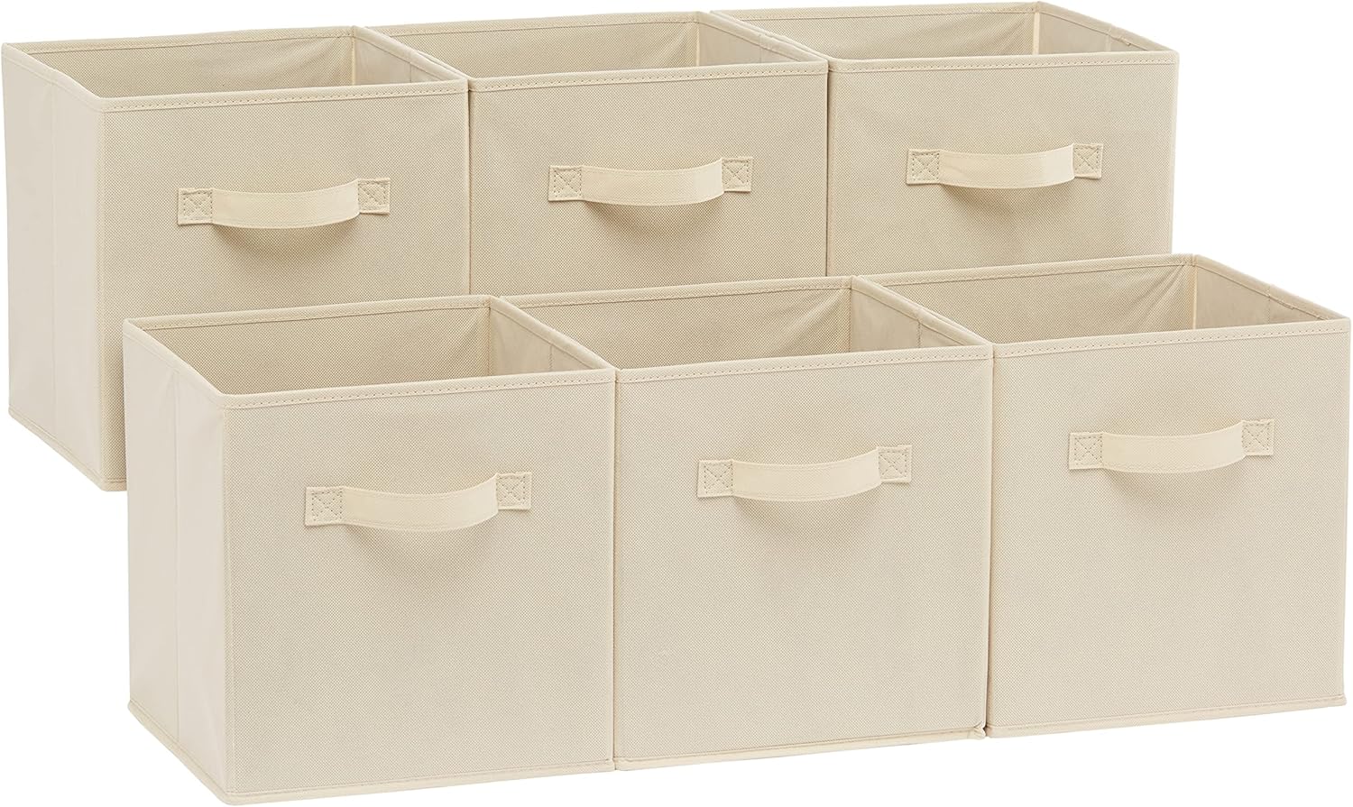 Collapsible Fabric Storage Cubes Organizer with Handles, Sturdy, Beige, 10.5-x-10.5-x-11-inch, Pack of 6