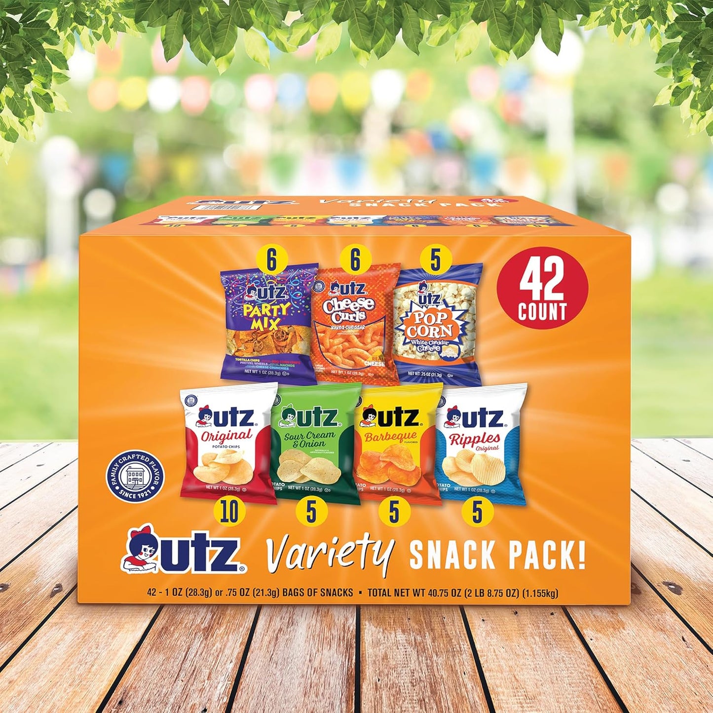 Utz Snack Variety Pack Individual Snacks, Includes Potato Chips, Cheese Curls, Popcorn, and Party Mix, Crunchy Travel Snacks for Lunches, Vending Machines, and Enjoying on the Go (Pack of 42)