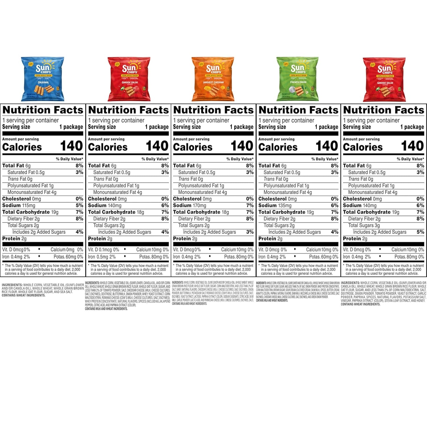 SunChips 100% Whole Grain Chips, Variety Pack, 1 oz Bags, Pack of 21, No Artificial Flavors, No Colors from Artificial Sources