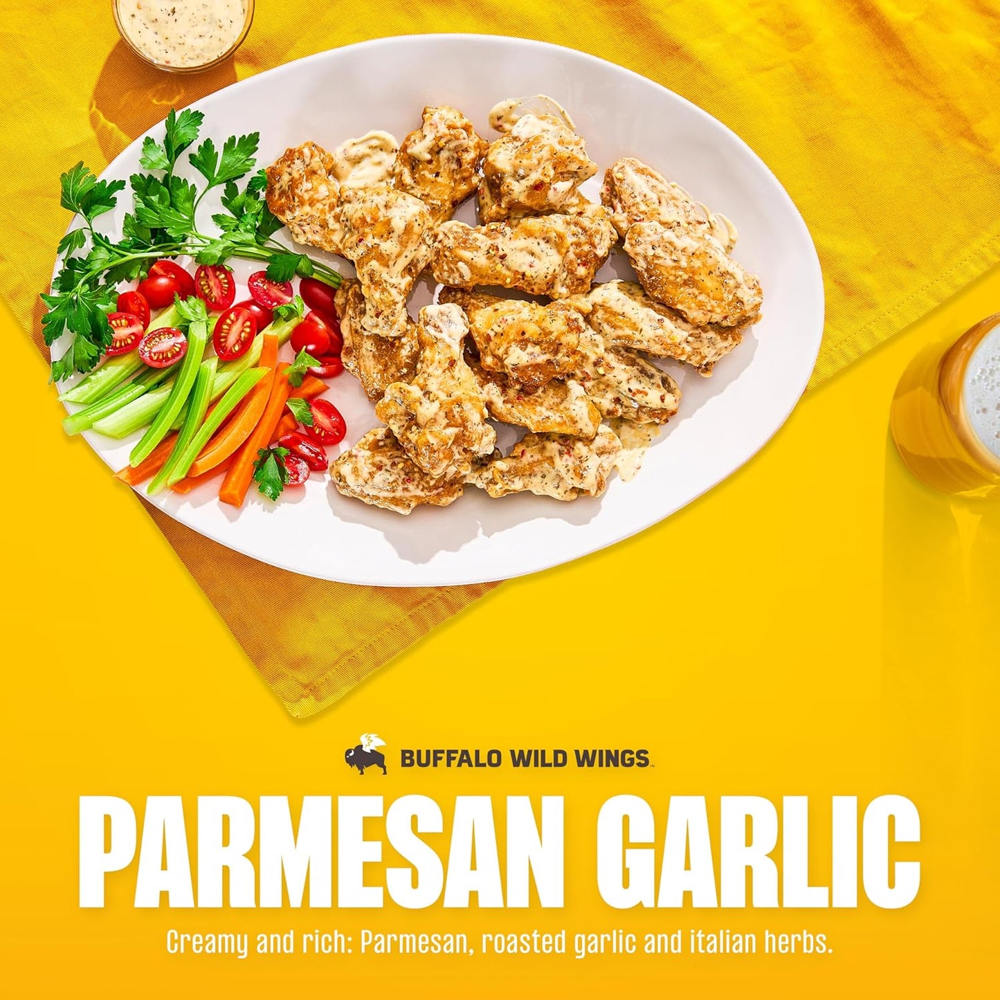 Buffalo Wild Wings Parmesan Garlic Sauce, 12 fl. oz., Perfect Dipping Sauce, Chicken Marinade, Chicken Parmesan Topping and Wing Seasoning, Made with Italian Herbs
