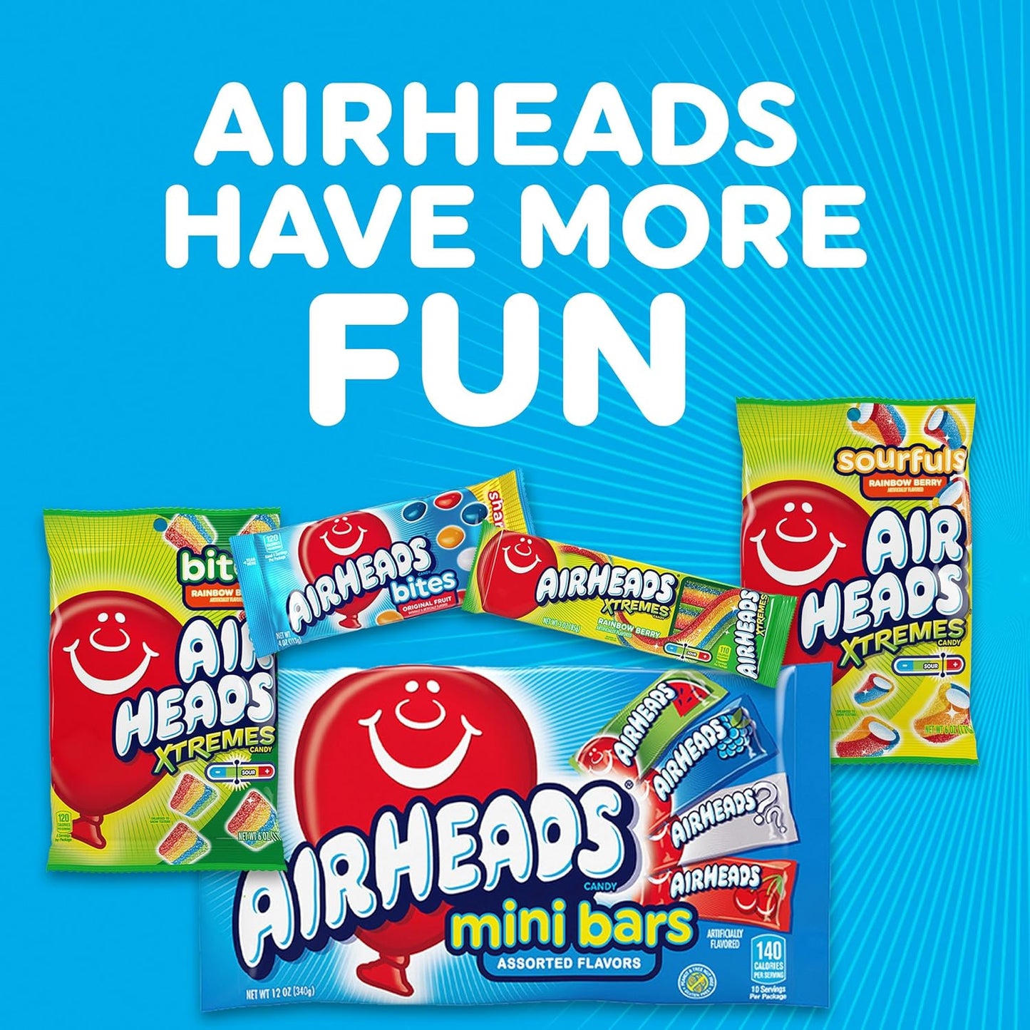 Airheads SOUR Candy Bars, Sour Watermelon Punch, Blue Blast, Lemon Berry Squeeze, 9 Bar Movie Theater Box