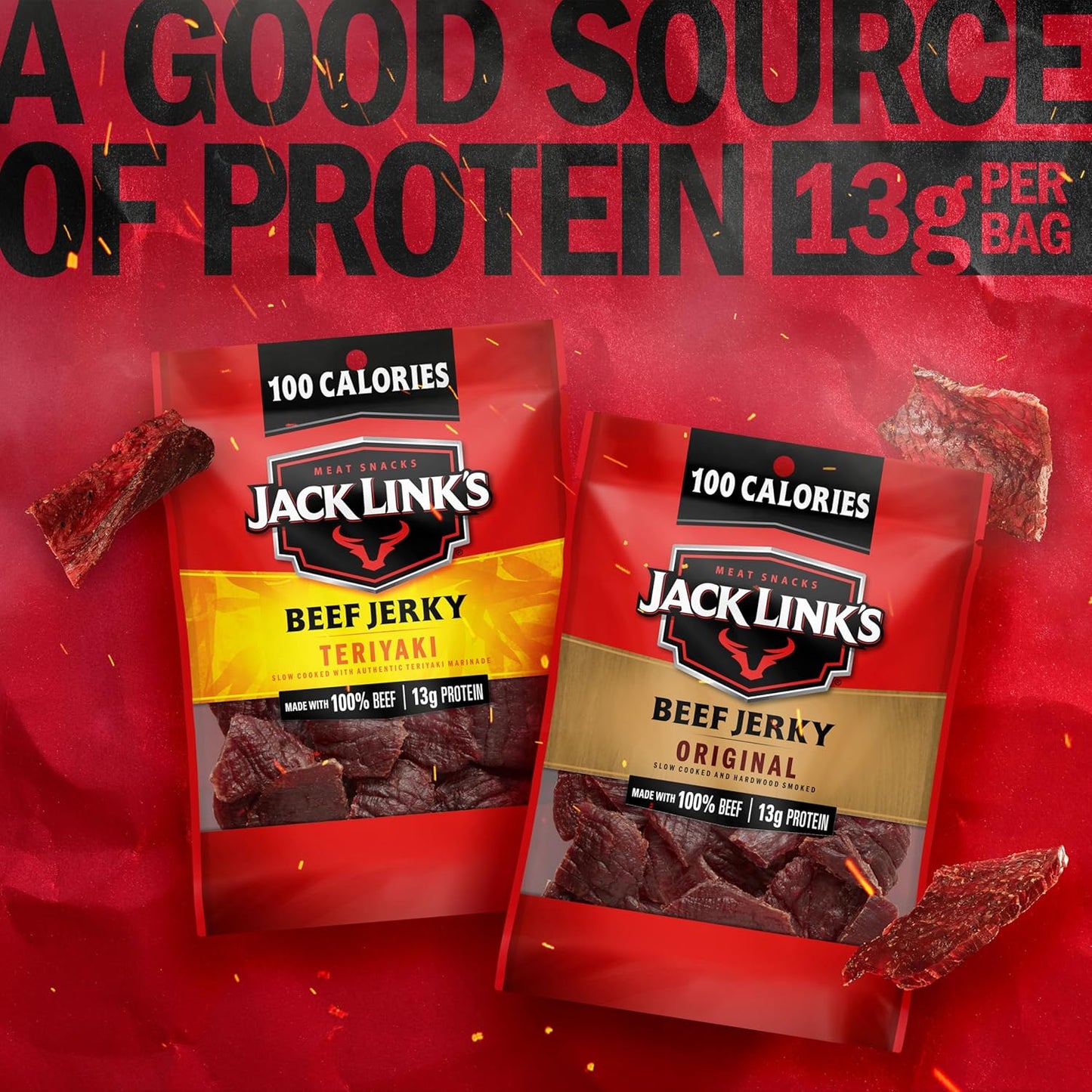 Jack Link's Beef Jerky Variety Pack with Original and Teriyaki Flavors, 9 Pack, 1.25 oz Bag, Ready to Eat Protein Snacks, 13g Protein per Serving