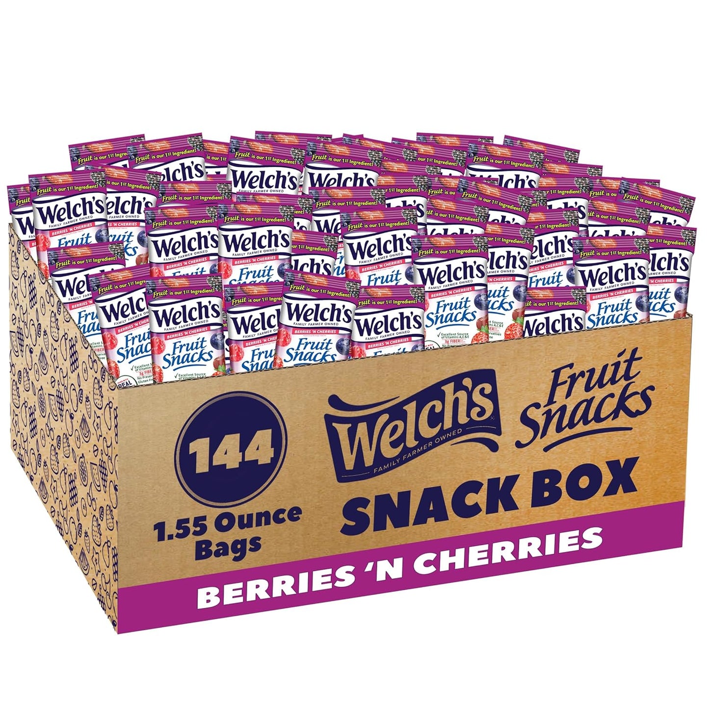 Welch's Fruit Snacks, Berries 'N Cherries Snack Box, Gluten Free, 0.8oz Snack Packs (Pack of 40)