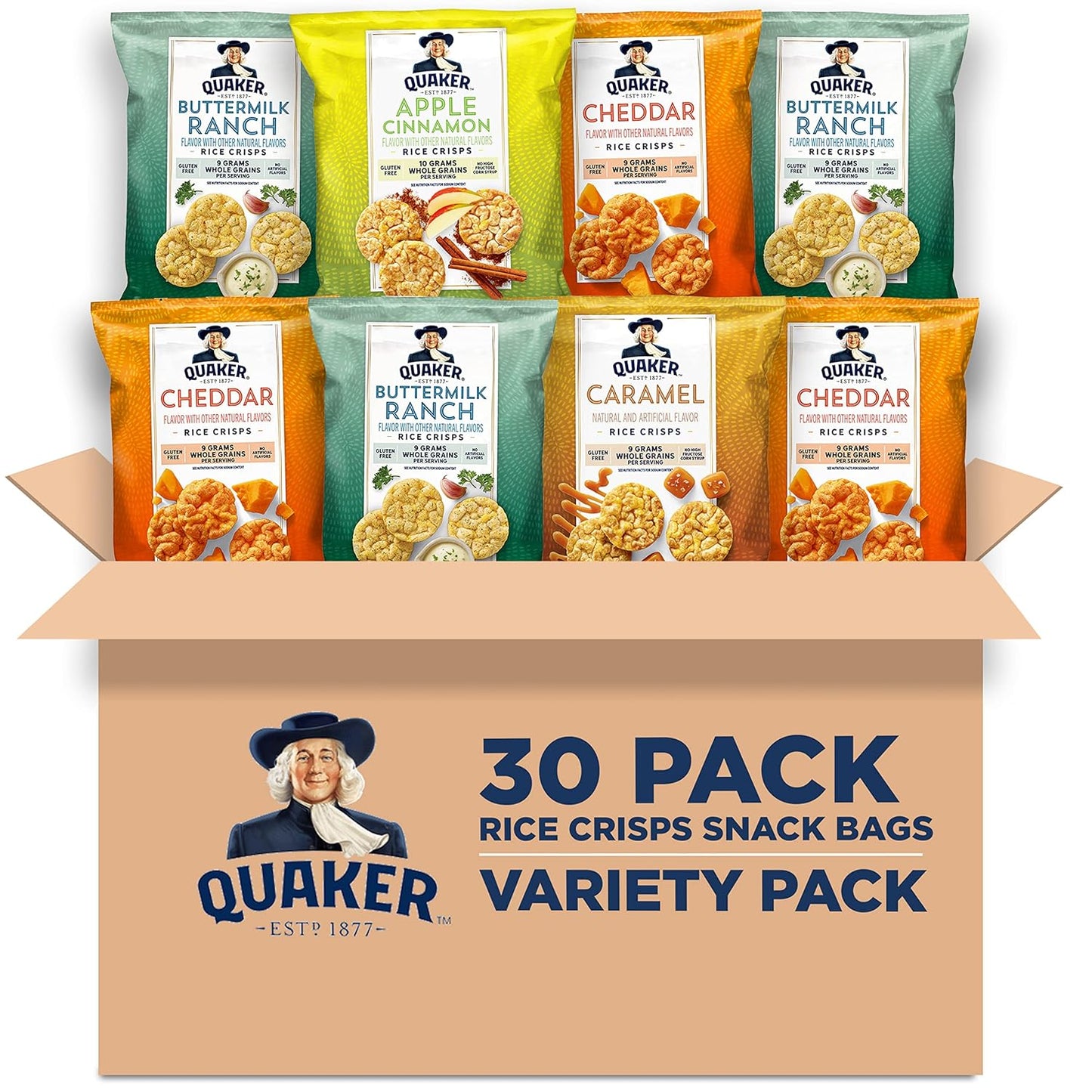 Quaker gluten-free rice crisps, 4 flavor mix, single serve, 30 count