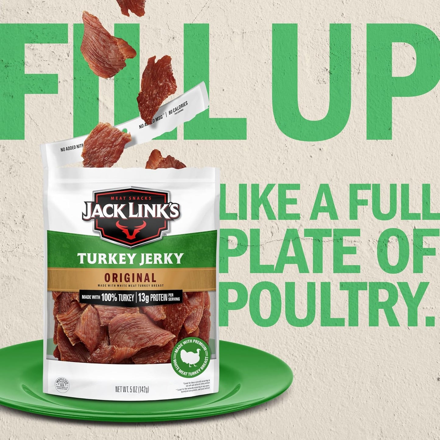 Jack Link's Turkey Jerky, Original, Jerky Bag - Flavorful Snack, Ready to Eat Protein Snacks with 13g of Protein per Serving, Made with 100% Turkey, Keto Friendly - 5 Oz.