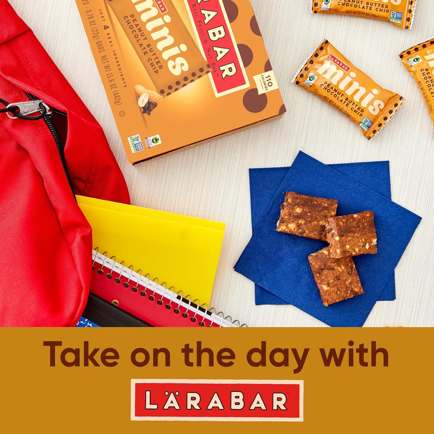 Larabar peanut butter chocolate chip mini bars, gluten free vegan, 20-count snack size