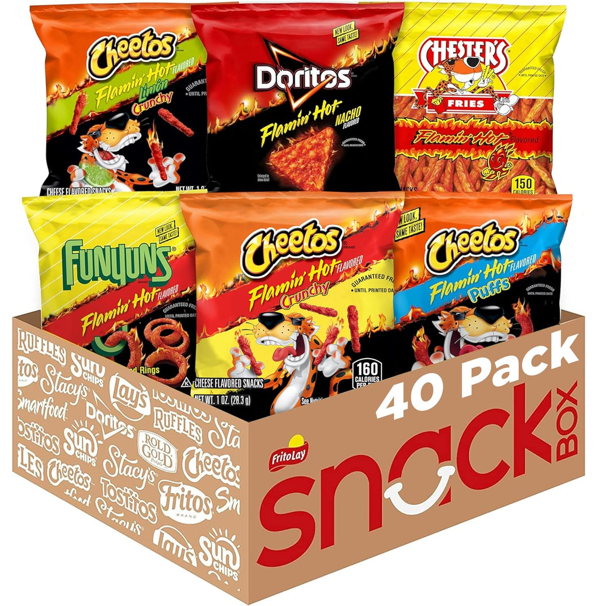 Frito-Lay Flamin' Hot Mix Variety Pack, 40 Single Serve Bags, 3.34 Pounds, Packaging May Vary